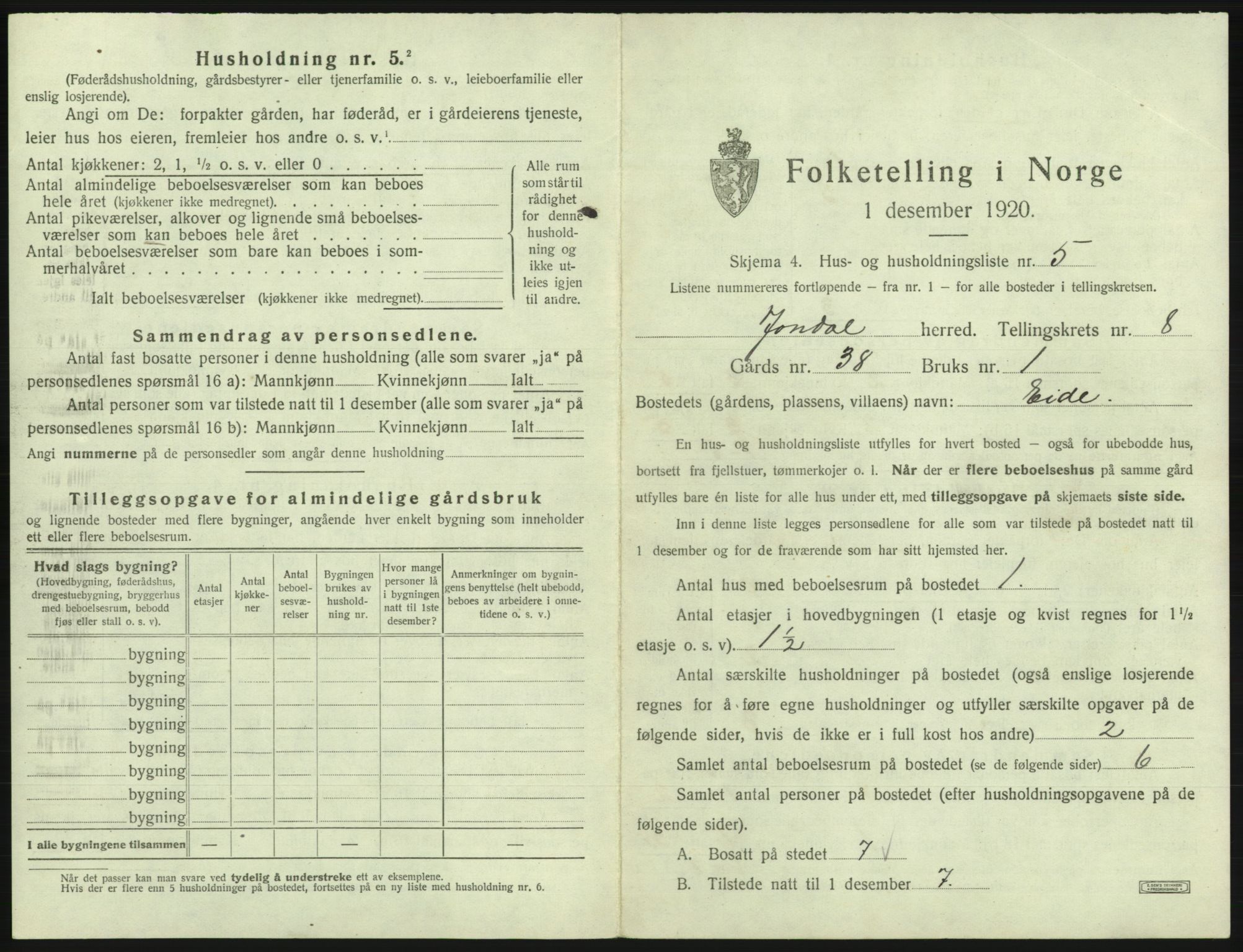 SAB, 1920 census for Jondal, 1920, p. 688