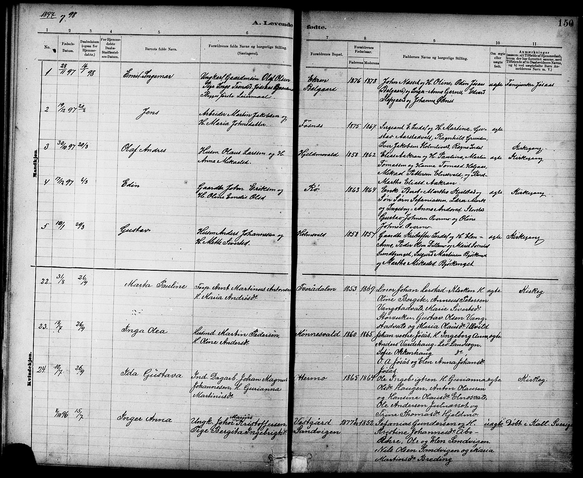Ministerialprotokoller, klokkerbøker og fødselsregistre - Nord-Trøndelag, SAT/A-1458/724/L0267: Parish register (copy) no. 724C03, 1879-1898, p. 150