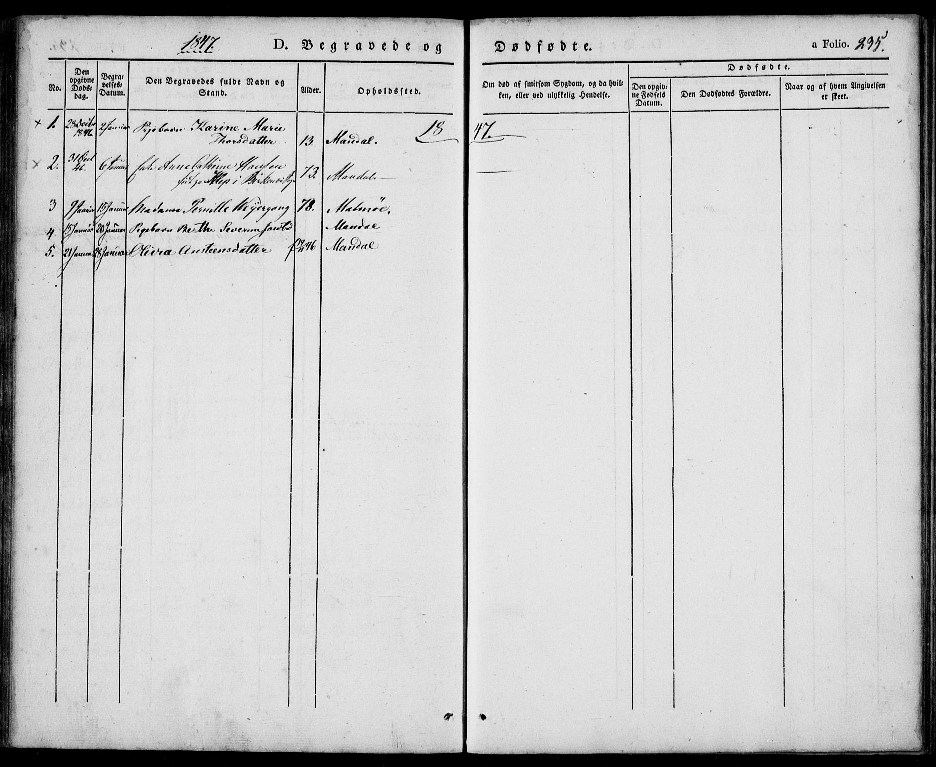 Mandal sokneprestkontor, SAK/1111-0030/F/Fa/Faa/L0012: Parish register (official) no. A 12, 1840-1847, p. 235