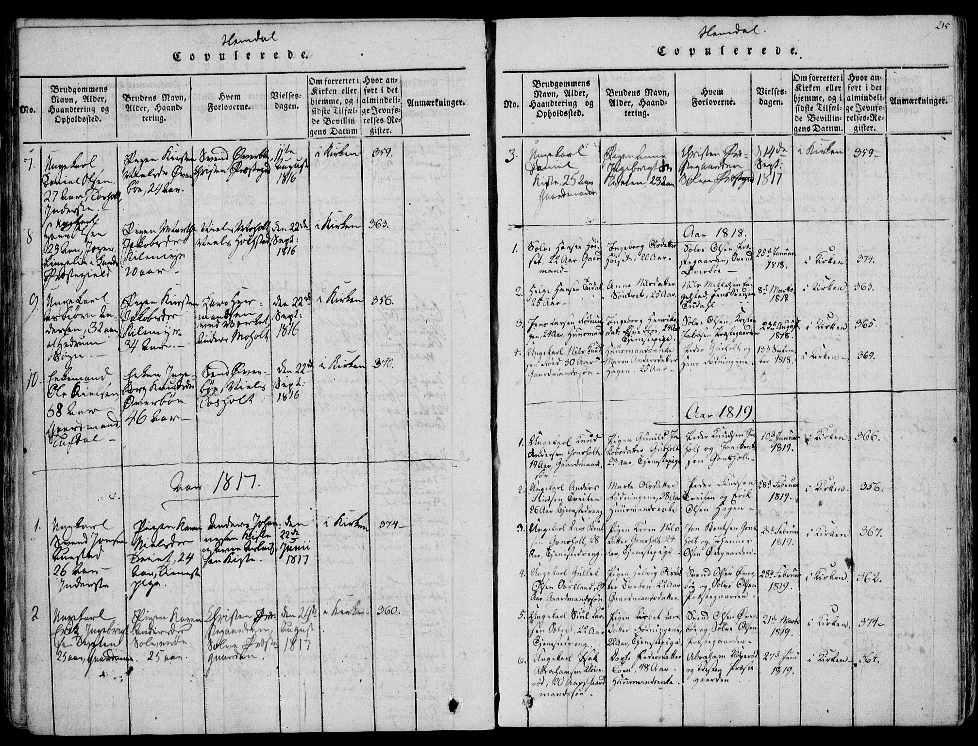 Eidanger kirkebøker, SAKO/A-261/F/Fa/L0007: Parish register (official) no. 7, 1814-1831, p. 215