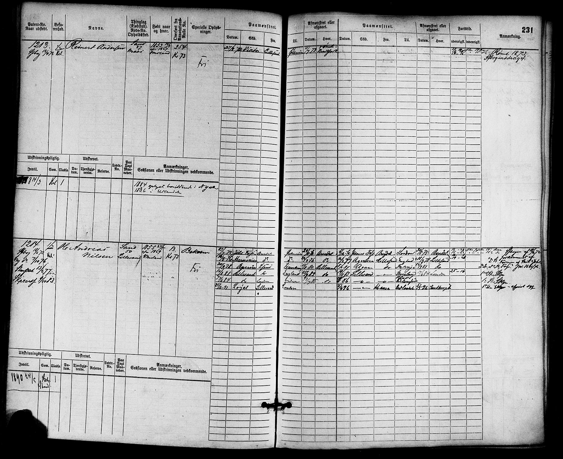 Lillesand mønstringskrets, AV/SAK-2031-0014/F/Fb/L0013: Hovedrulle nr 755-1516 uten register, G-4, 1869-1920, p. 241