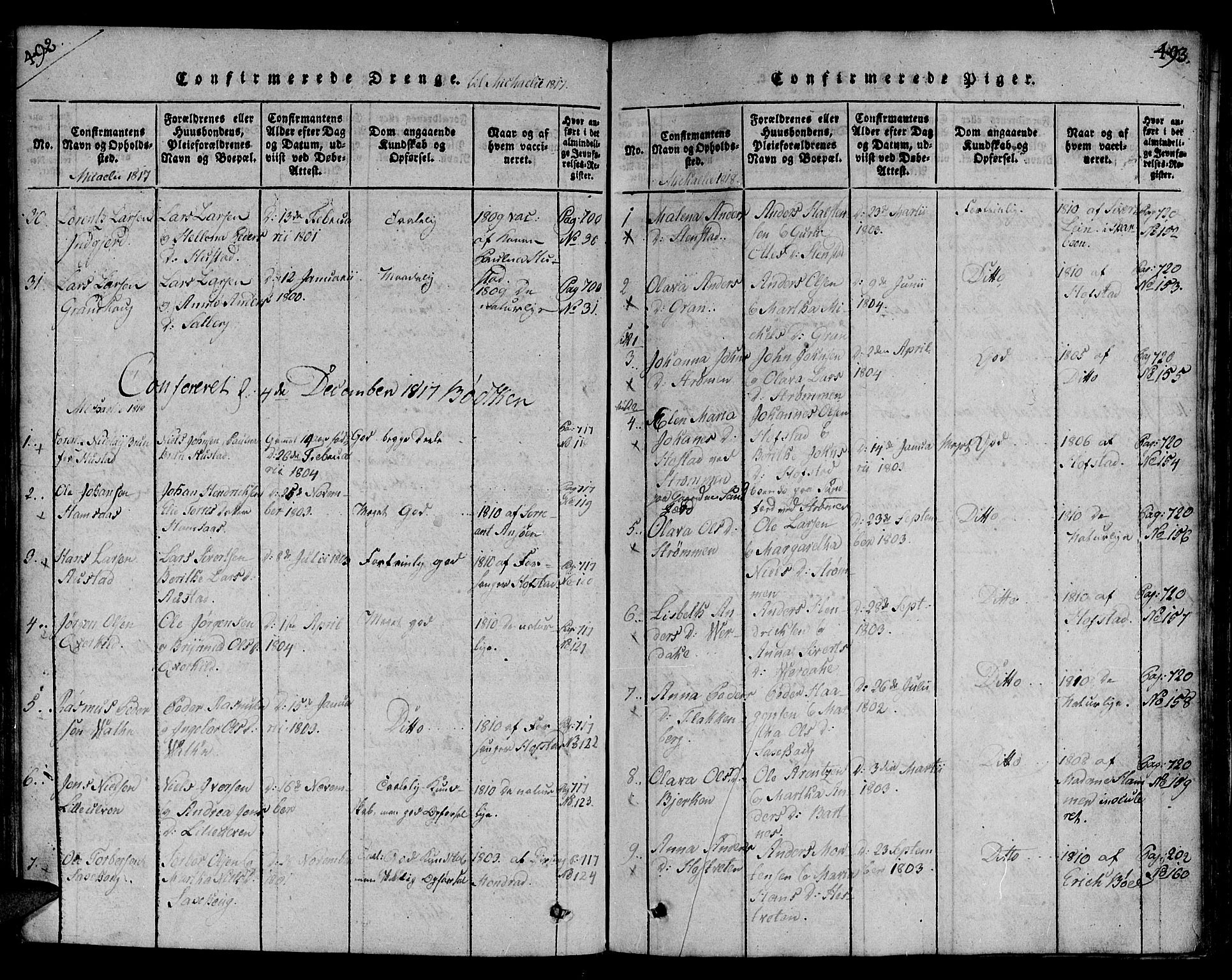 Ministerialprotokoller, klokkerbøker og fødselsregistre - Nord-Trøndelag, SAT/A-1458/730/L0275: Parish register (official) no. 730A04, 1816-1822, p. 492-493