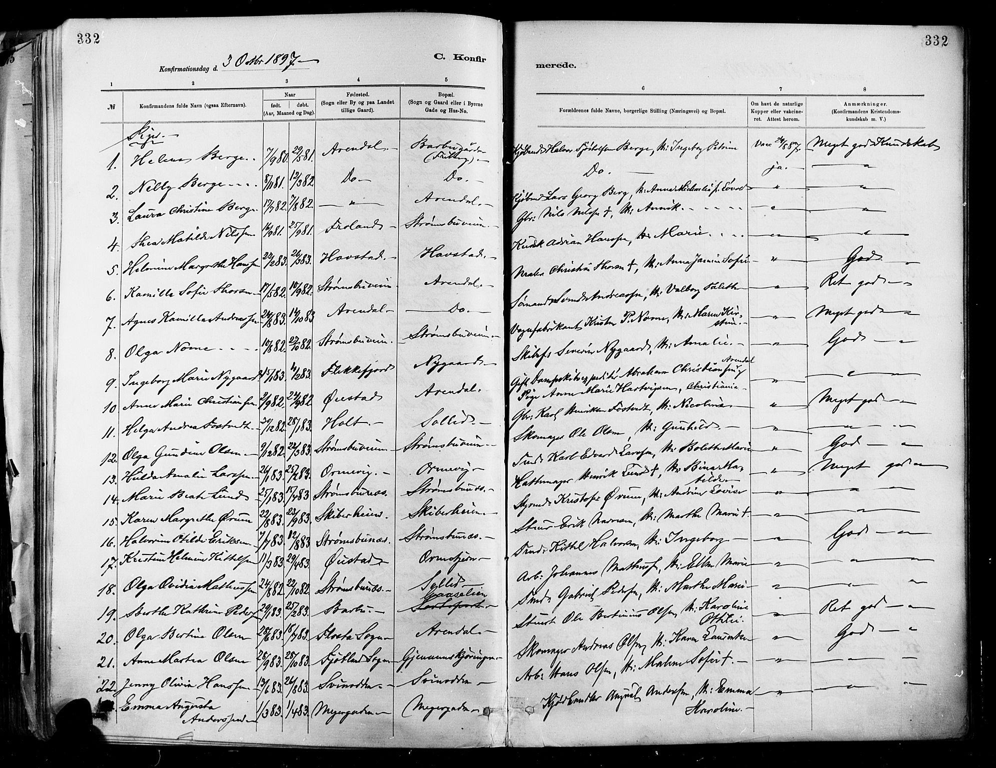 Barbu sokneprestkontor, AV/SAK-1111-0003/F/Fa/L0002: Parish register (official) no. A 2, 1883-1898, p. 332