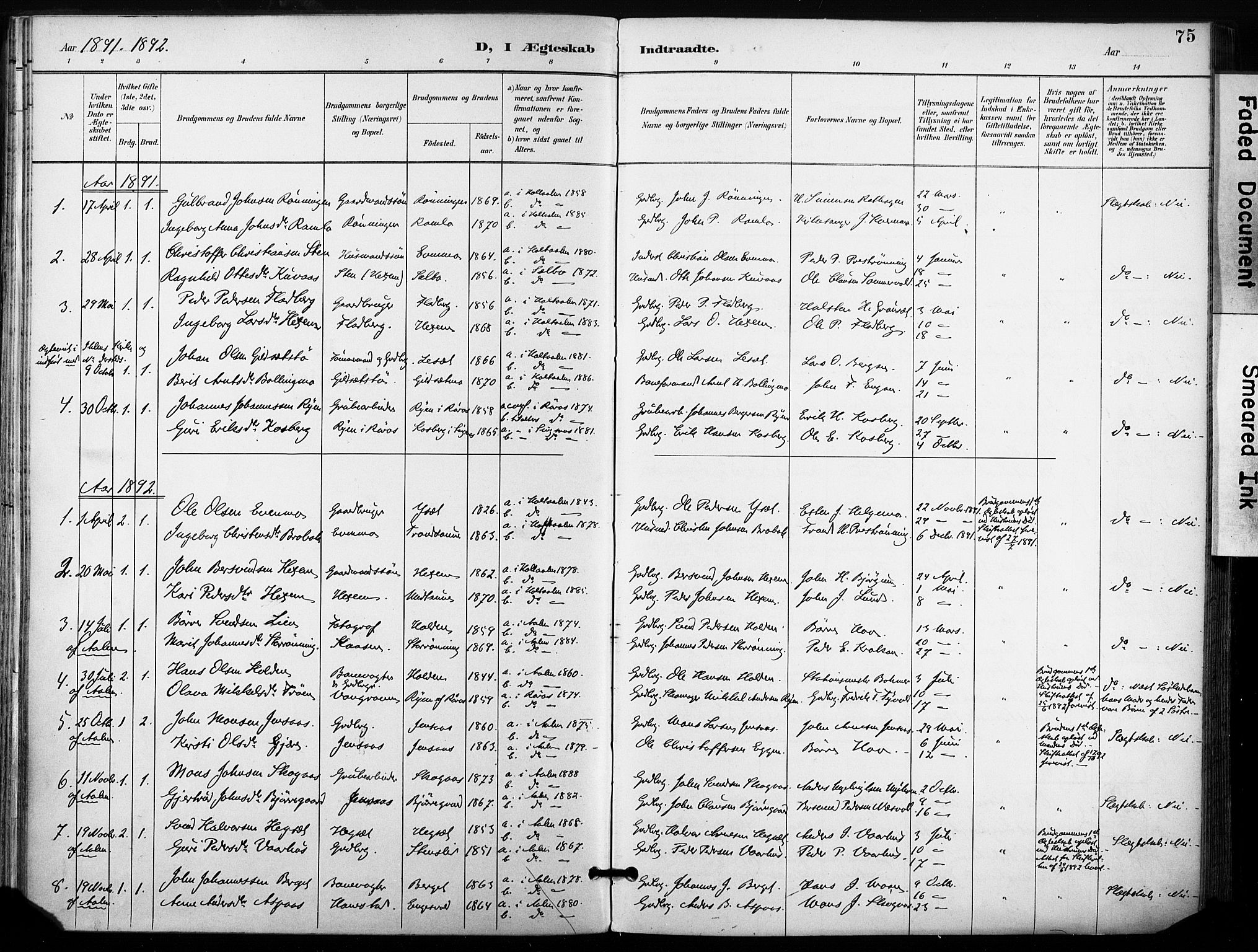 Ministerialprotokoller, klokkerbøker og fødselsregistre - Sør-Trøndelag, SAT/A-1456/685/L0973: Parish register (official) no. 685A10, 1891-1907, p. 75