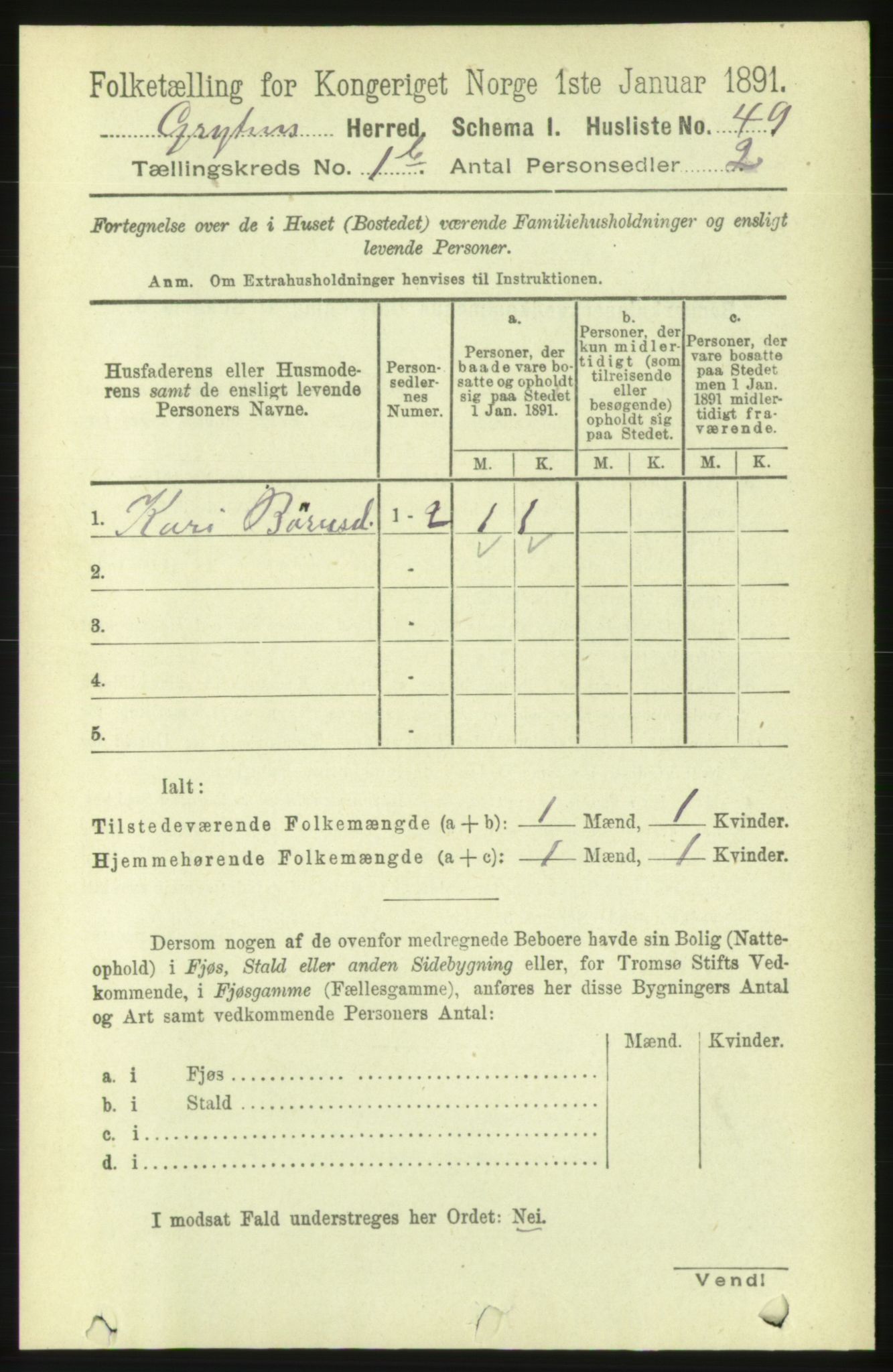 RA, 1891 census for 1539 Grytten, 1891, p. 195