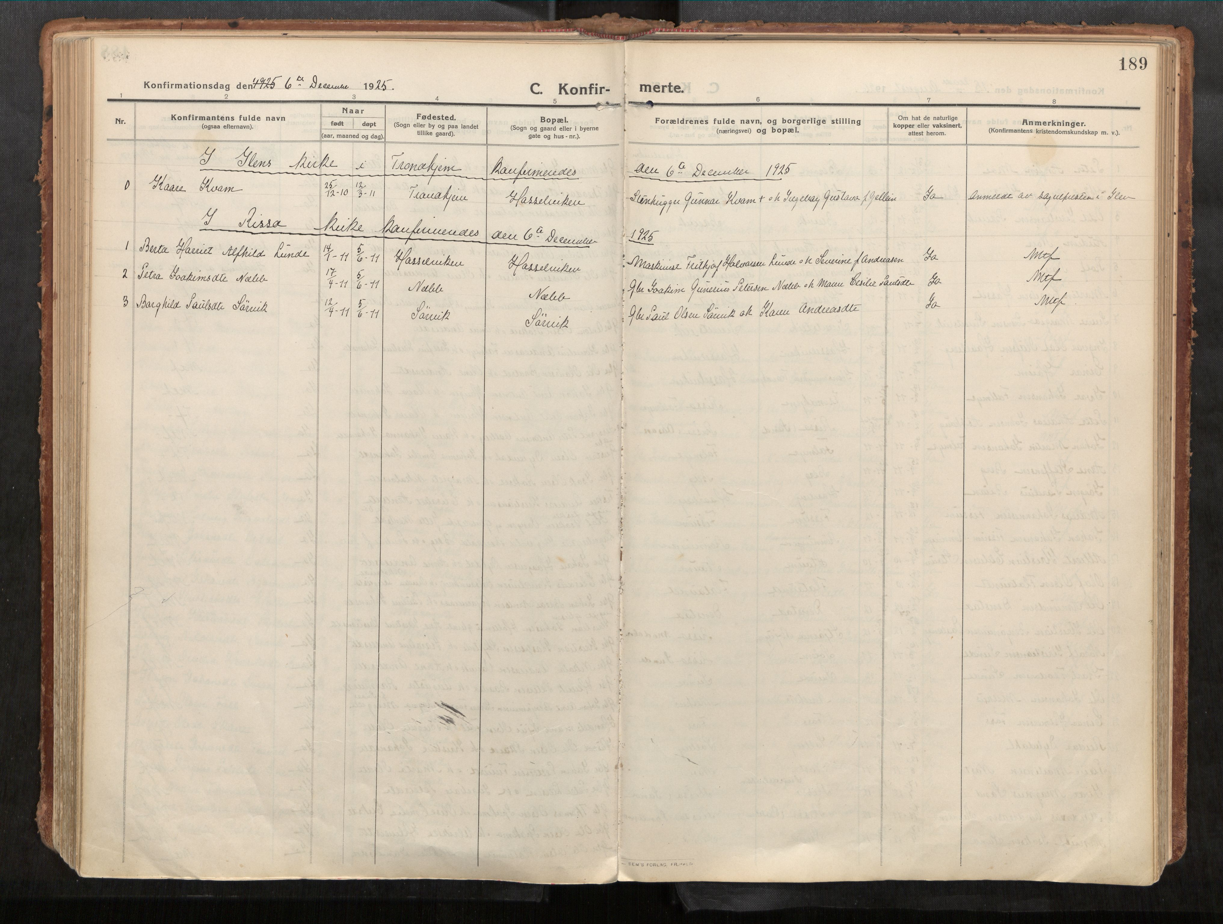 Stadsbygd sokneprestkontor, AV/SAT-A-1117/1/I/I1/I1a/L0001: Parish register (official) no. 1, 1911-1929, p. 189