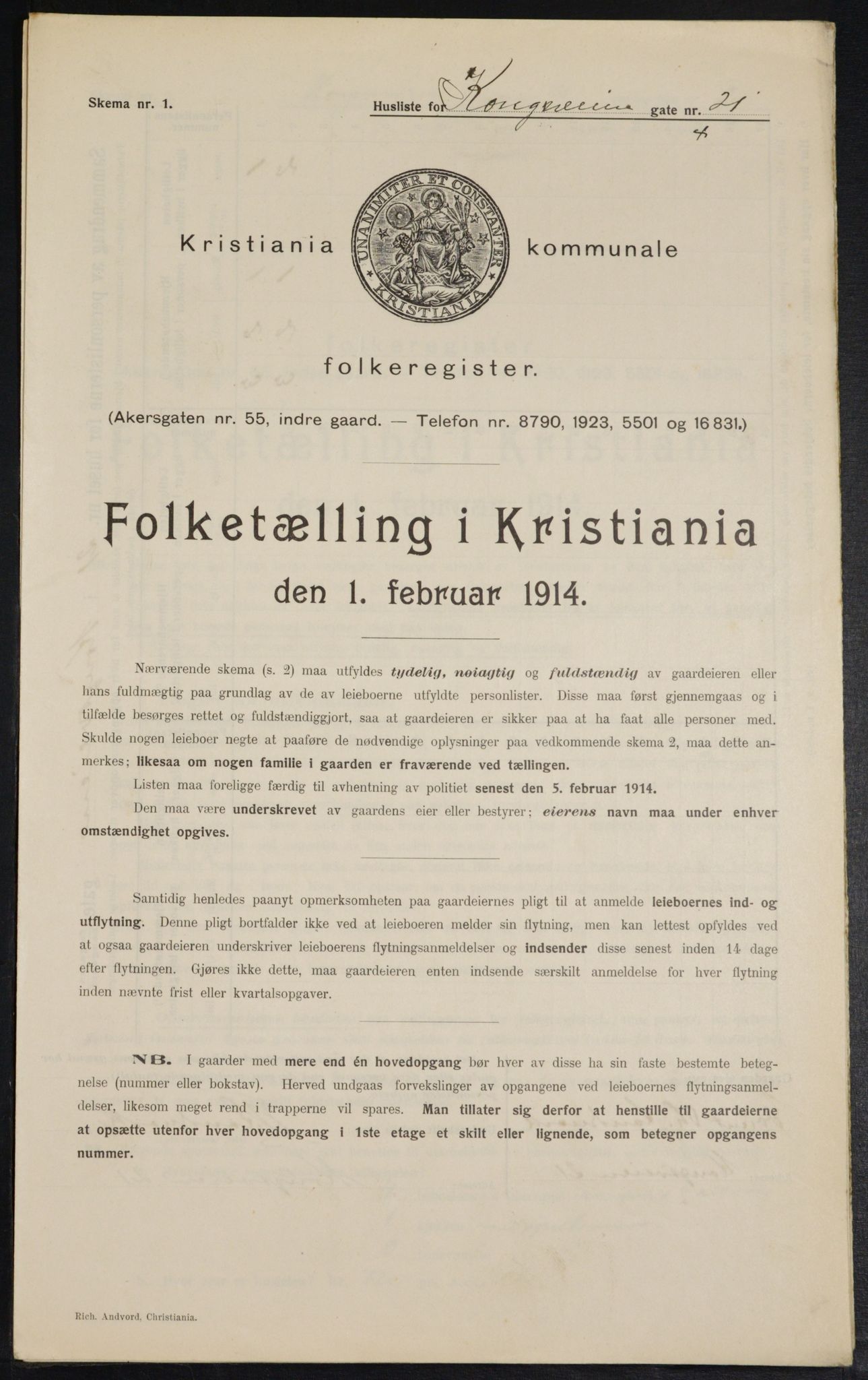 OBA, Municipal Census 1914 for Kristiania, 1914, p. 52908