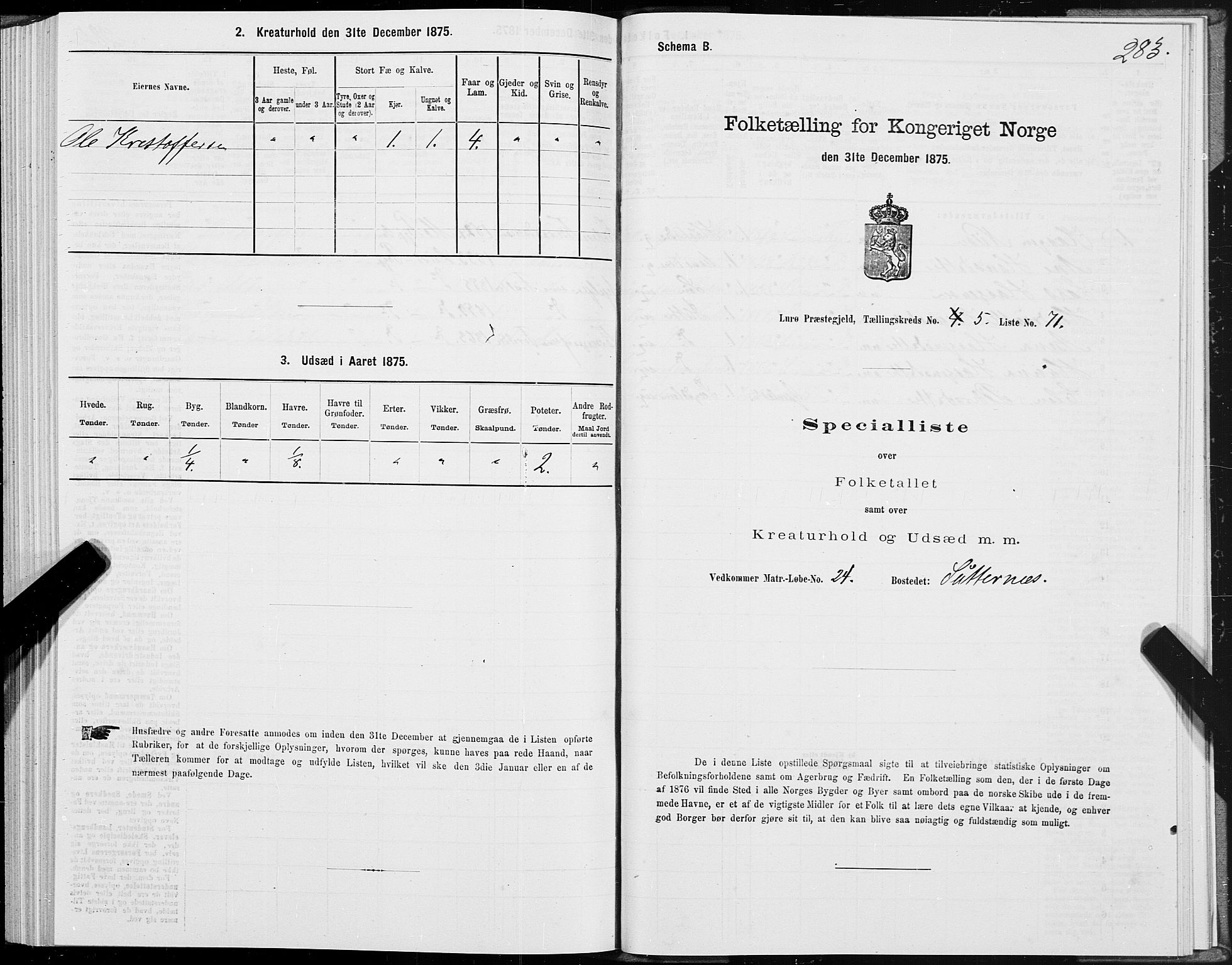 SAT, 1875 census for 1834P Lurøy, 1875, p. 3283