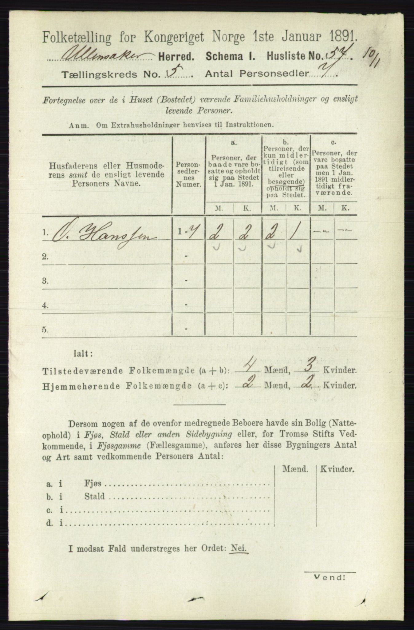 RA, 1891 census for 0235 Ullensaker, 1891, p. 2085