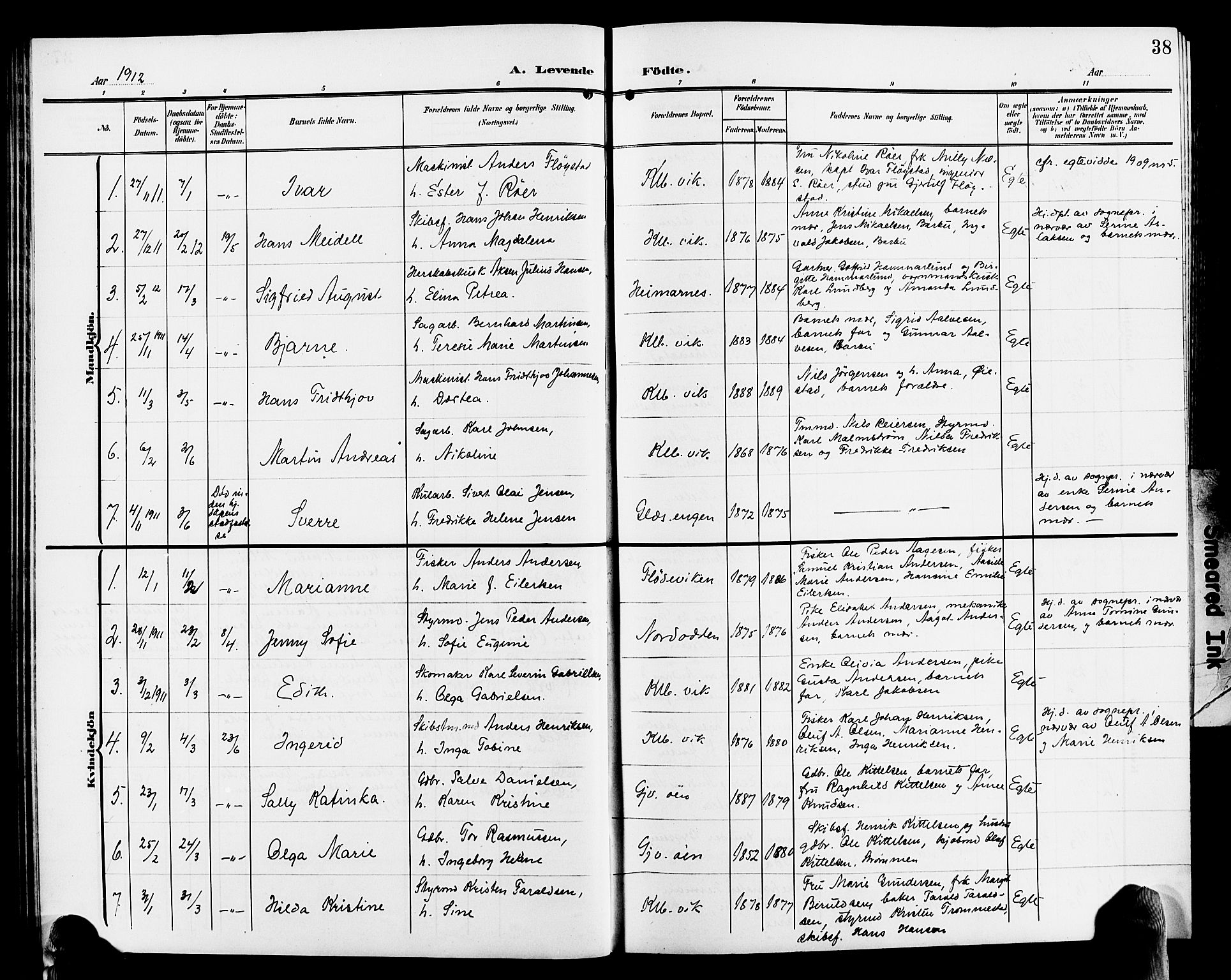 Hisøy sokneprestkontor, AV/SAK-1111-0020/F/Fb/L0004: Parish register (copy) no. B 4, 1905-1923, p. 38