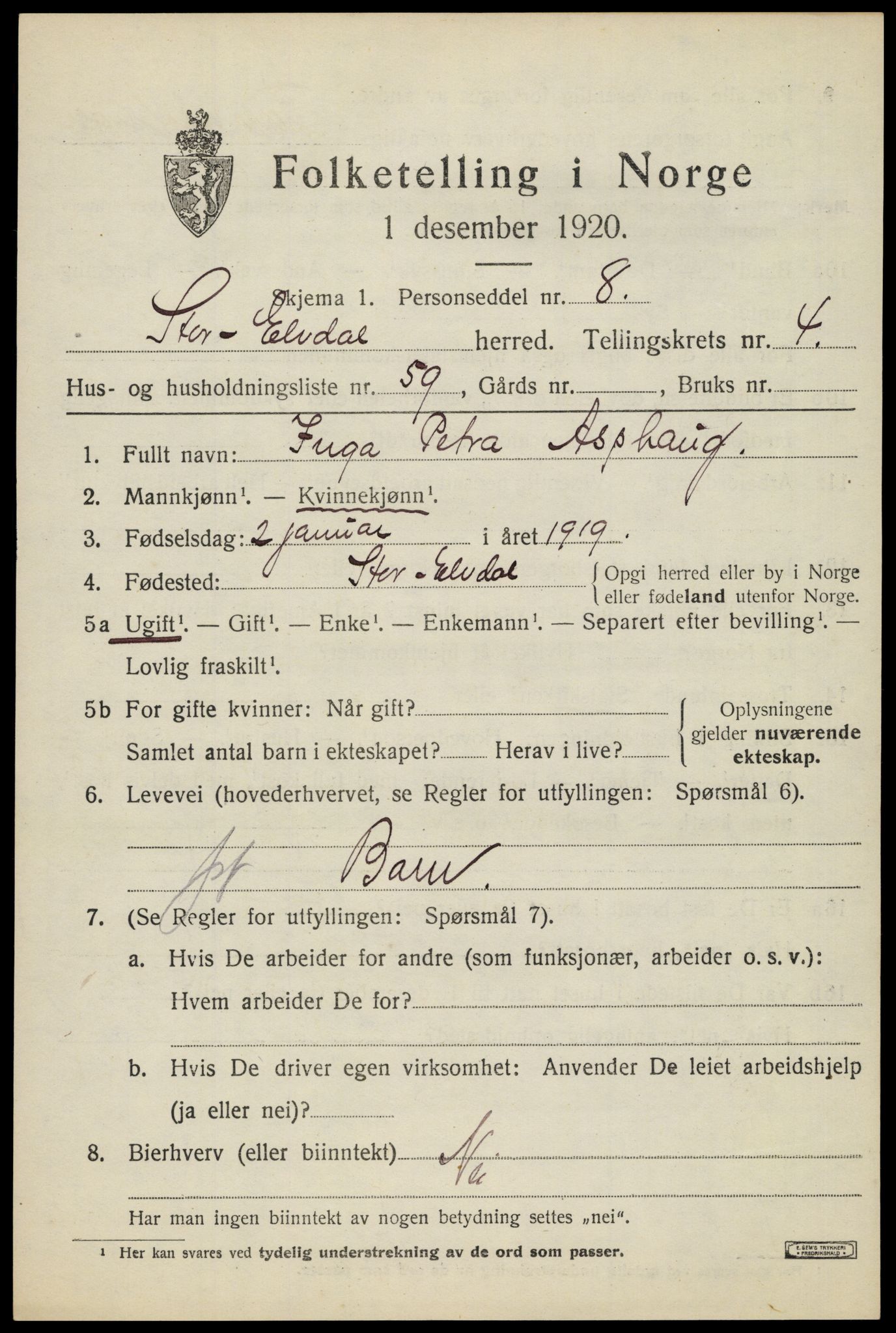 SAH, 1920 census for Stor-Elvdal, 1920, p. 4068