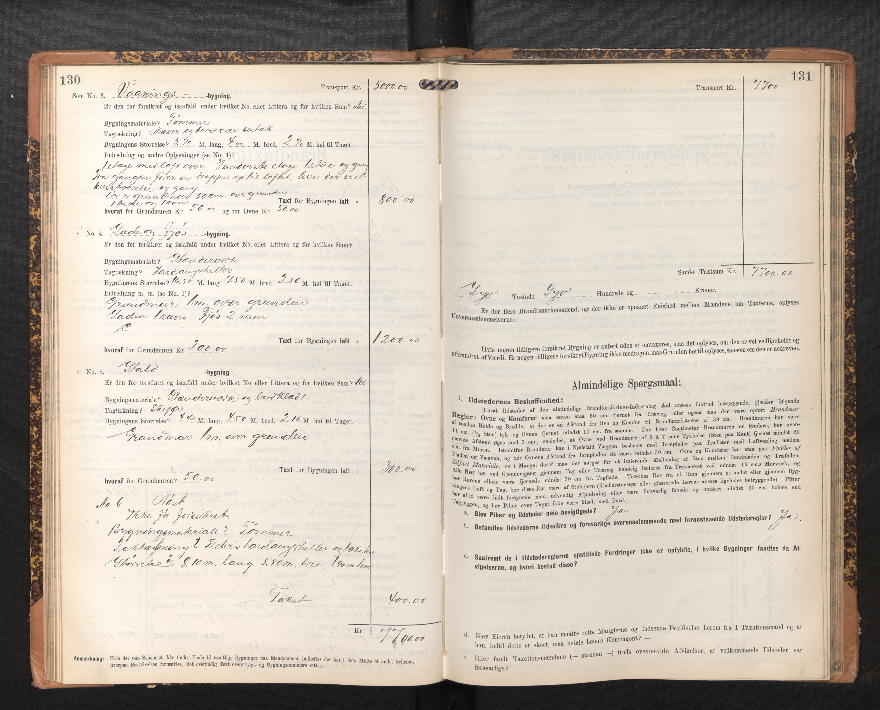 Lensmannen i Bruvik, AV/SAB-A-31301/0012/L0007: Branntakstprotokoll, skjematakst, 1906-1918, p. 130-131