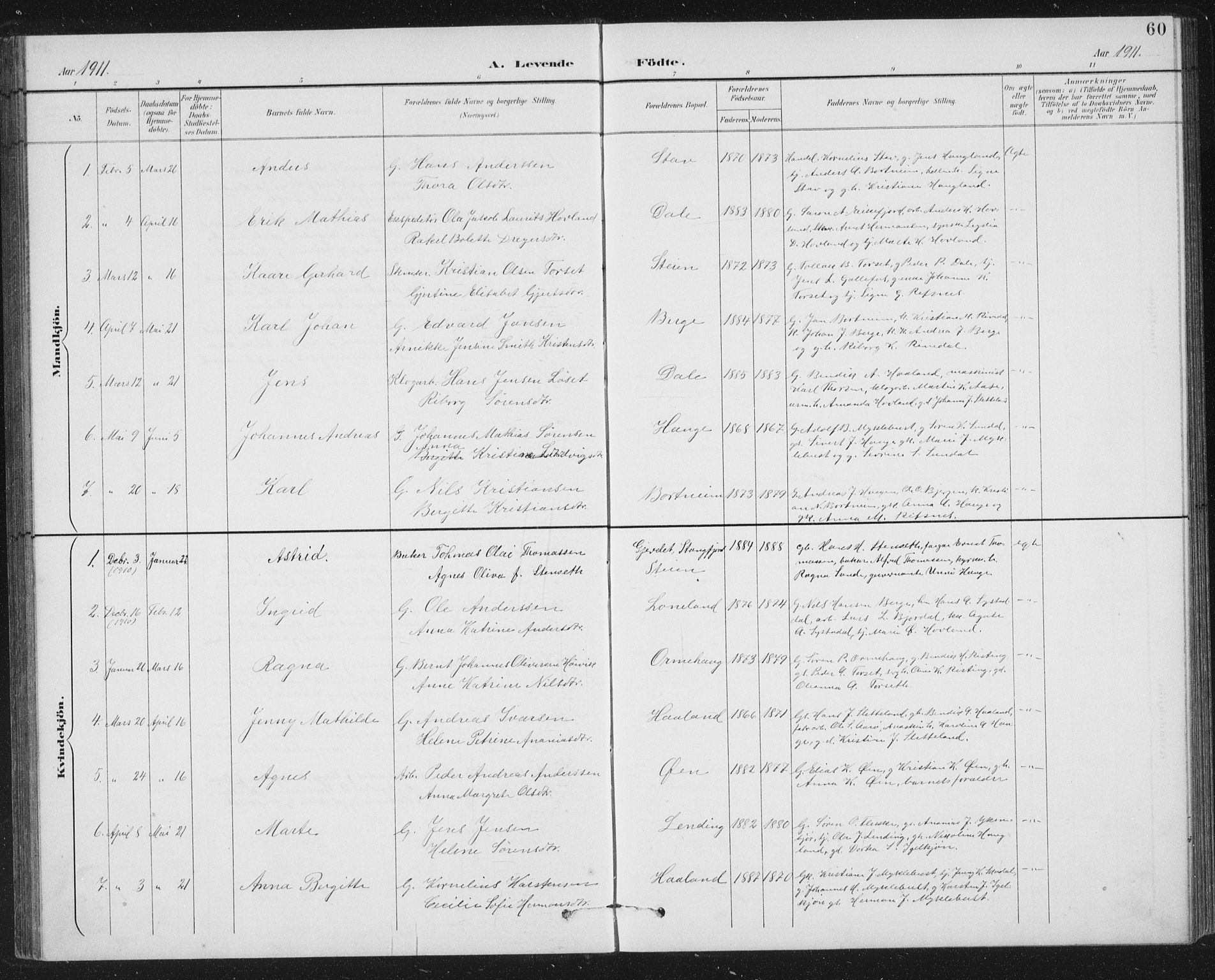 Fjaler sokneprestembete, AV/SAB-A-79801/H/Hab/Habc/L0003: Parish register (copy) no. C 3, 1894-1917, p. 60