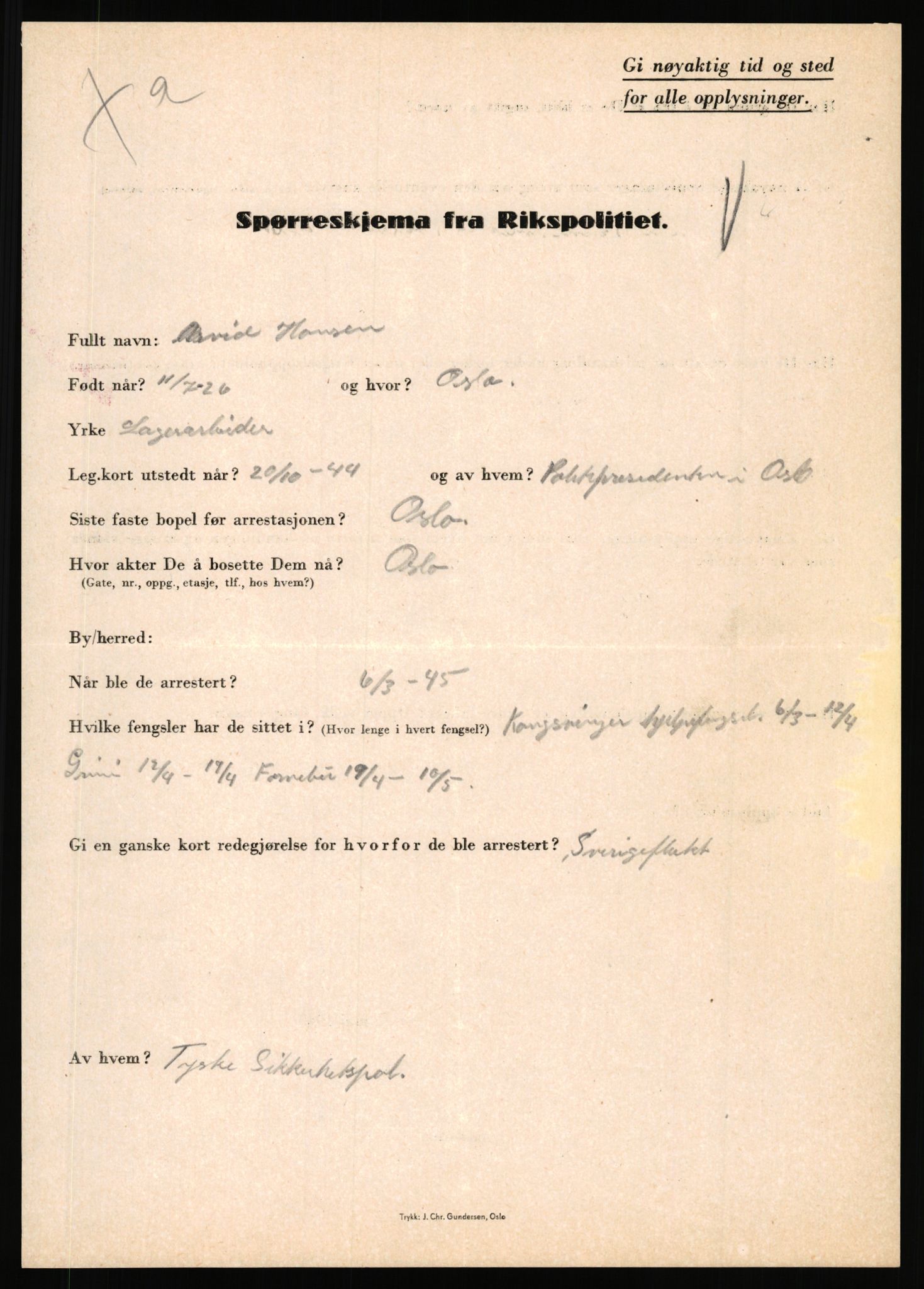 Rikspolitisjefen, AV/RA-S-1560/L/L0006: Hansen, Adolf Boye - Hemstad, Gunnar, 1940-1945, p. 55