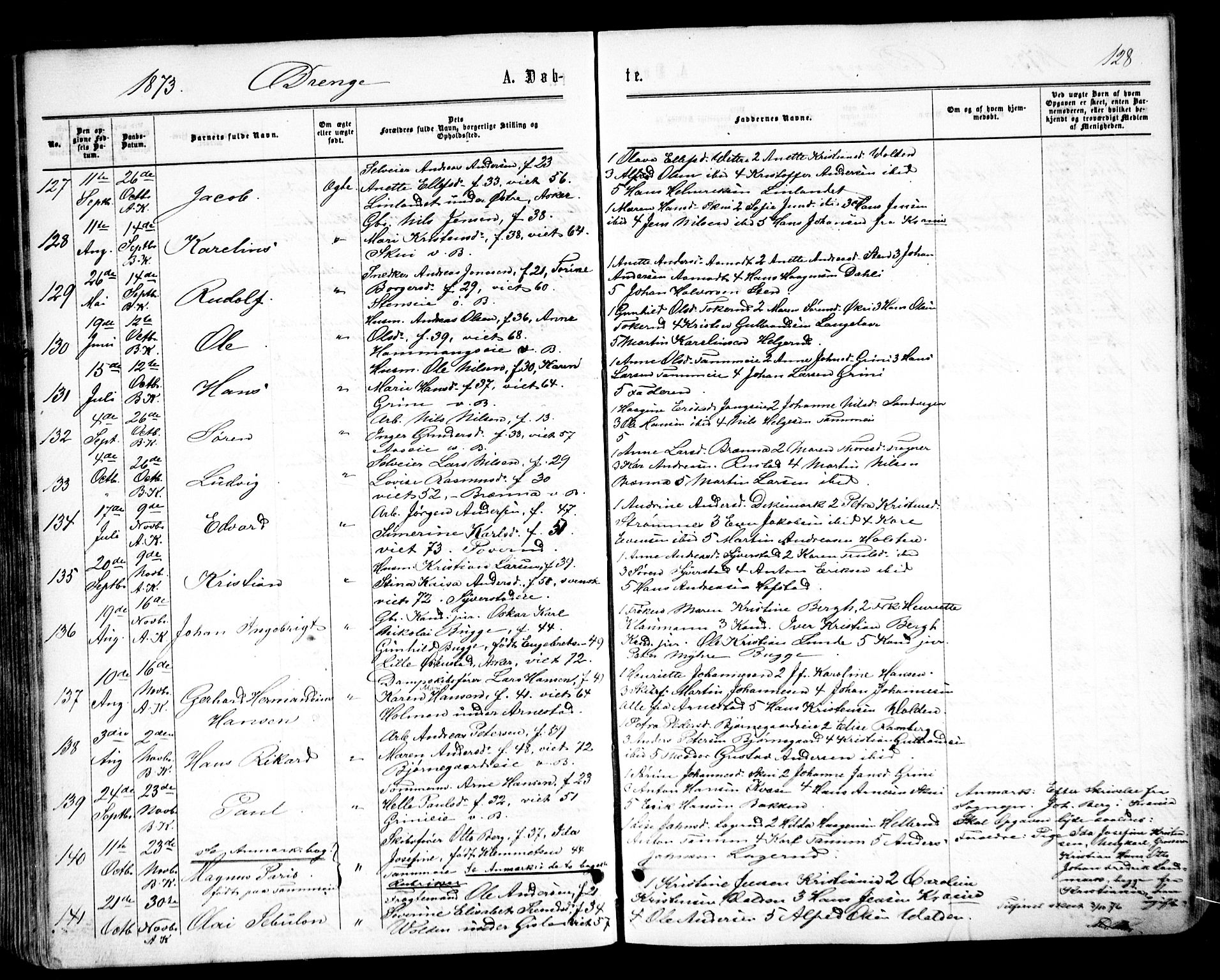 Asker prestekontor Kirkebøker, SAO/A-10256a/F/Fa/L0008: Parish register (official) no. I 8, 1865-1878, p. 128
