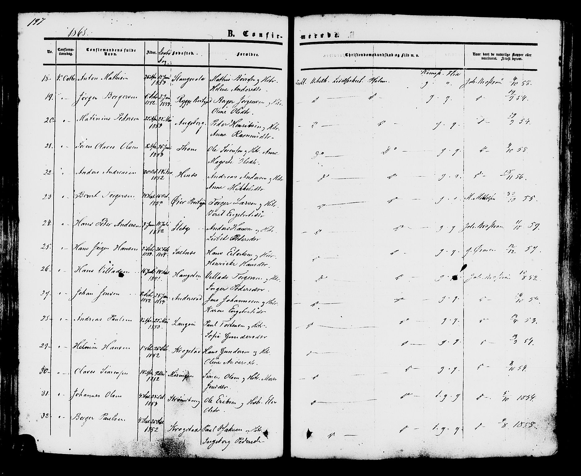 Råde prestekontor kirkebøker, AV/SAO-A-2009/F/Fa/L0006: Parish register (official) no. 6, 1854-1877, p. 197