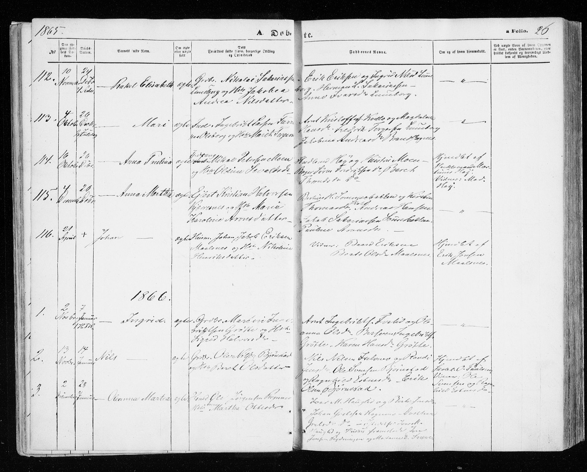 Målselv sokneprestembete, SATØ/S-1311/G/Ga/Gaa/L0004kirke: Parish register (official) no. 4, 1863-1872, p. 26