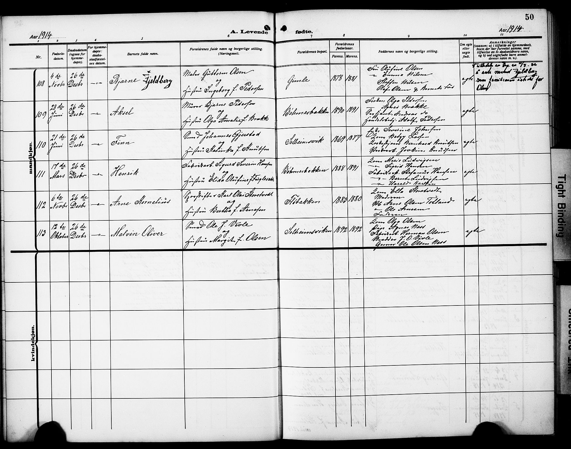 Årstad Sokneprestembete, AV/SAB-A-79301/H/Hab/L0003: Parish register (copy) no. A 3, 1912-1921, p. 50