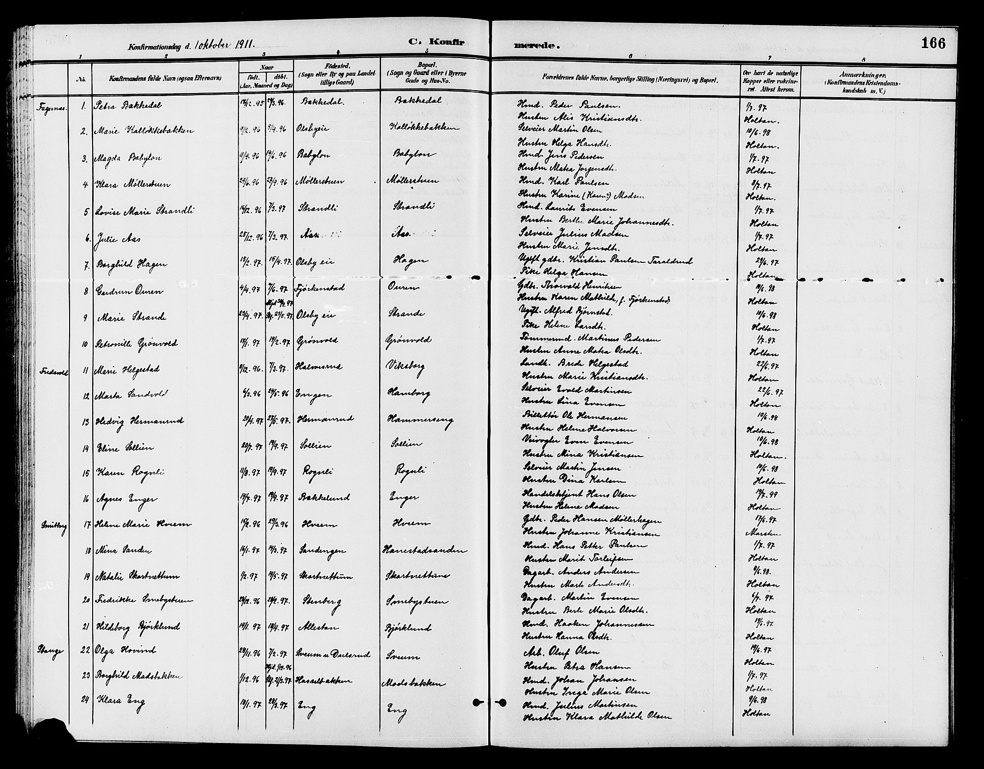 Østre Toten prestekontor, SAH/PREST-104/H/Ha/Hab/L0007: Parish register (copy) no. 7, 1901-1912, p. 166