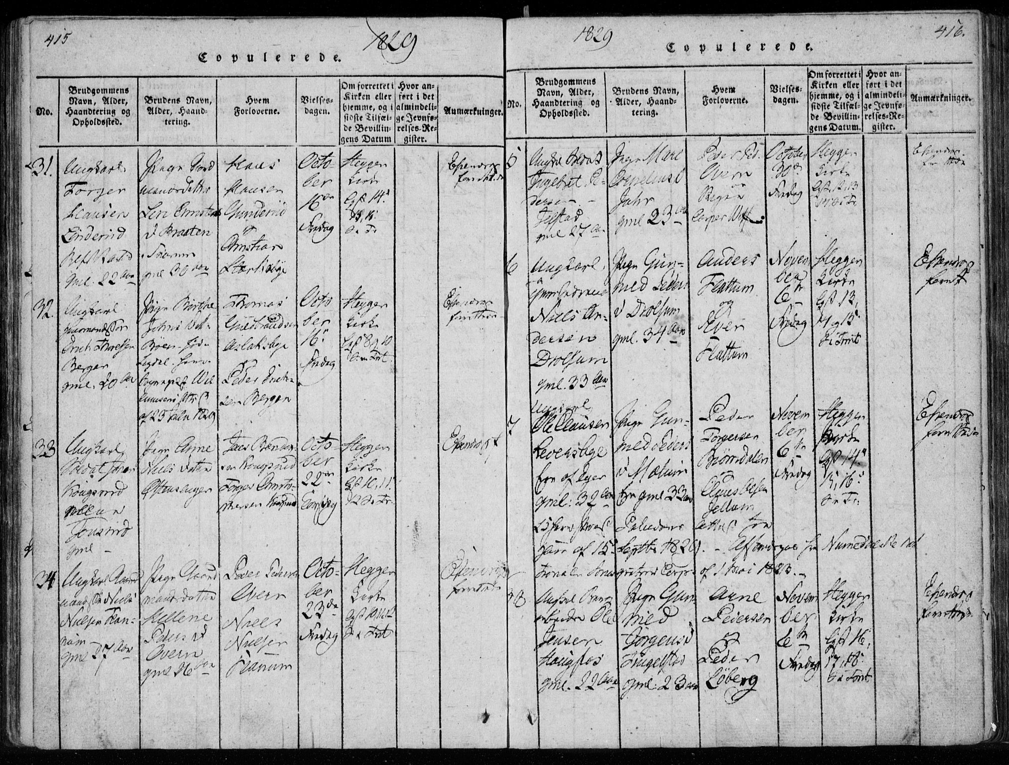 Modum kirkebøker, AV/SAKO-A-234/F/Fa/L0005: Parish register (official) no. 5, 1824-1841, p. 415-416