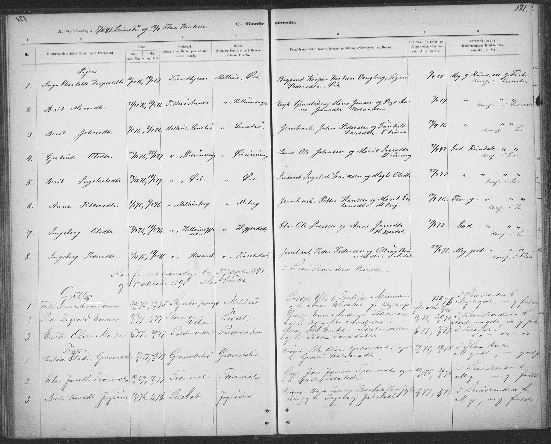Ministerialprotokoller, klokkerbøker og fødselsregistre - Sør-Trøndelag, SAT/A-1456/691/L1085: Parish register (official) no. 691A17, 1887-1908, p. 171