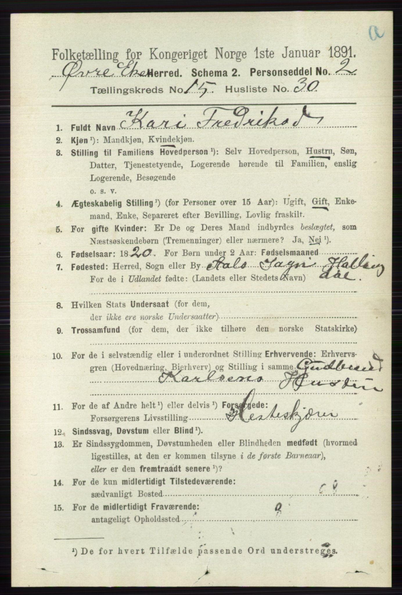 RA, 1891 census for 0624 Øvre Eiker, 1891, p. 7225