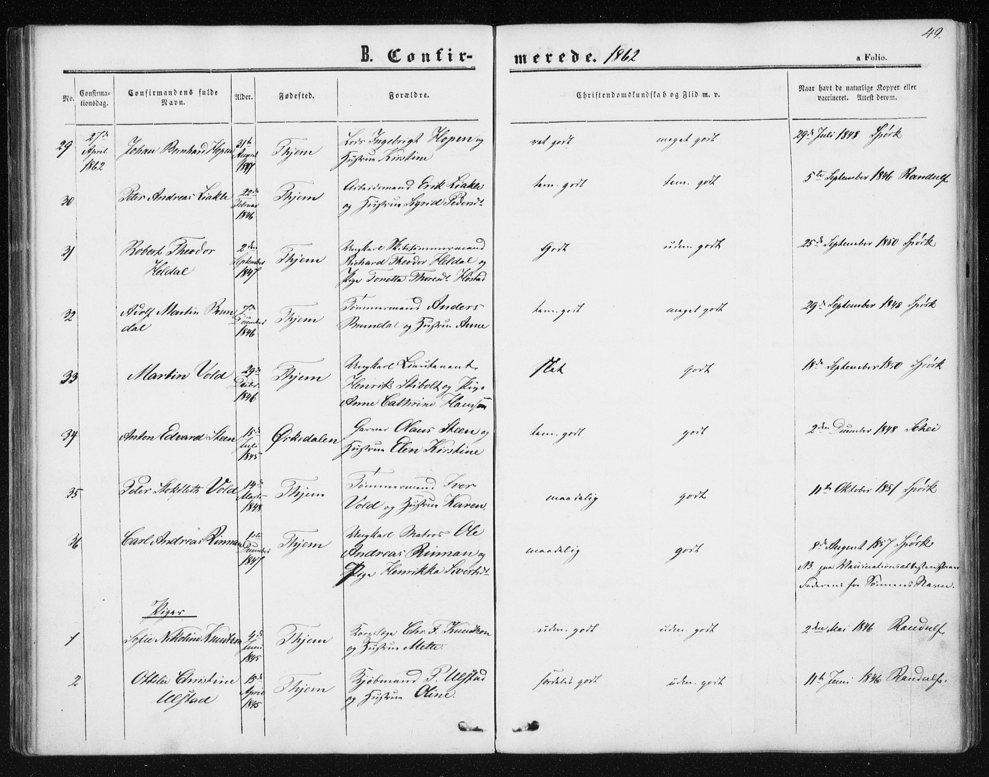 Ministerialprotokoller, klokkerbøker og fødselsregistre - Sør-Trøndelag, AV/SAT-A-1456/602/L0114: Parish register (official) no. 602A12, 1856-1872, p. 49