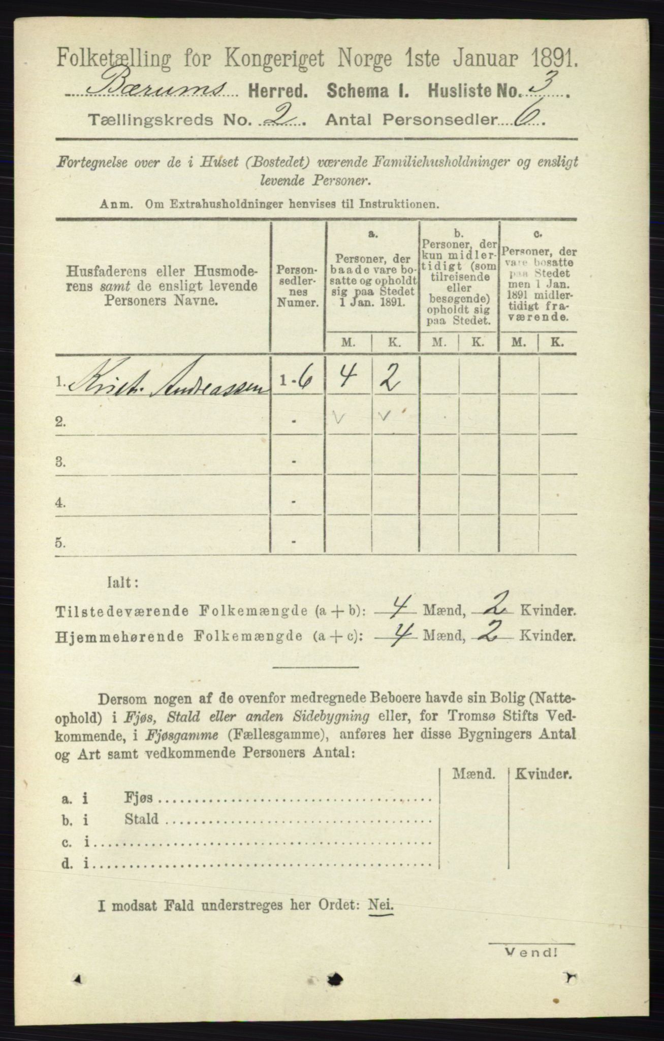 RA, 1891 census for 0219 Bærum, 1891, p. 953