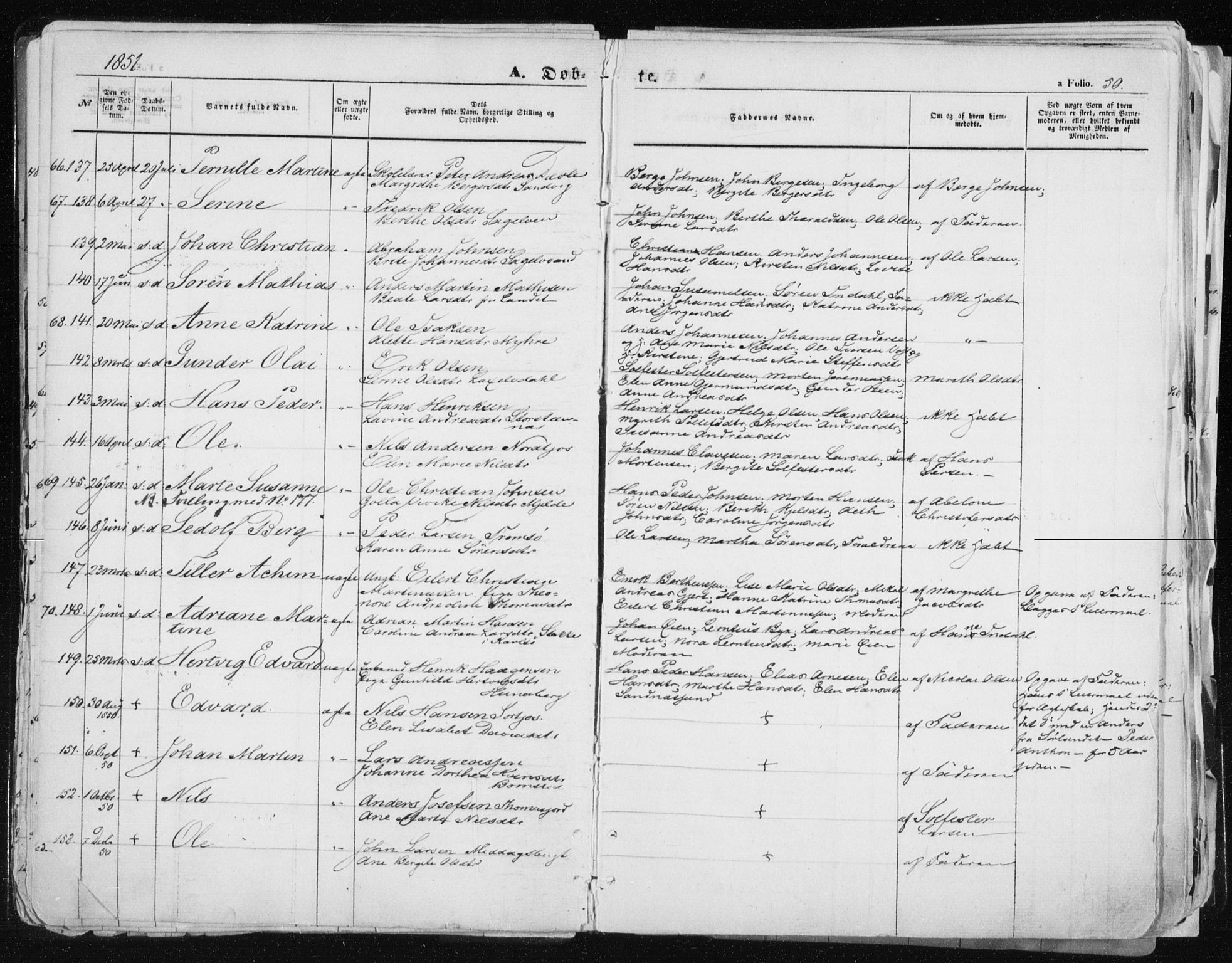 Tromsø sokneprestkontor/stiftsprosti/domprosti, SATØ/S-1343/G/Ga/L0010kirke: Parish register (official) no. 10, 1848-1855, p. 50