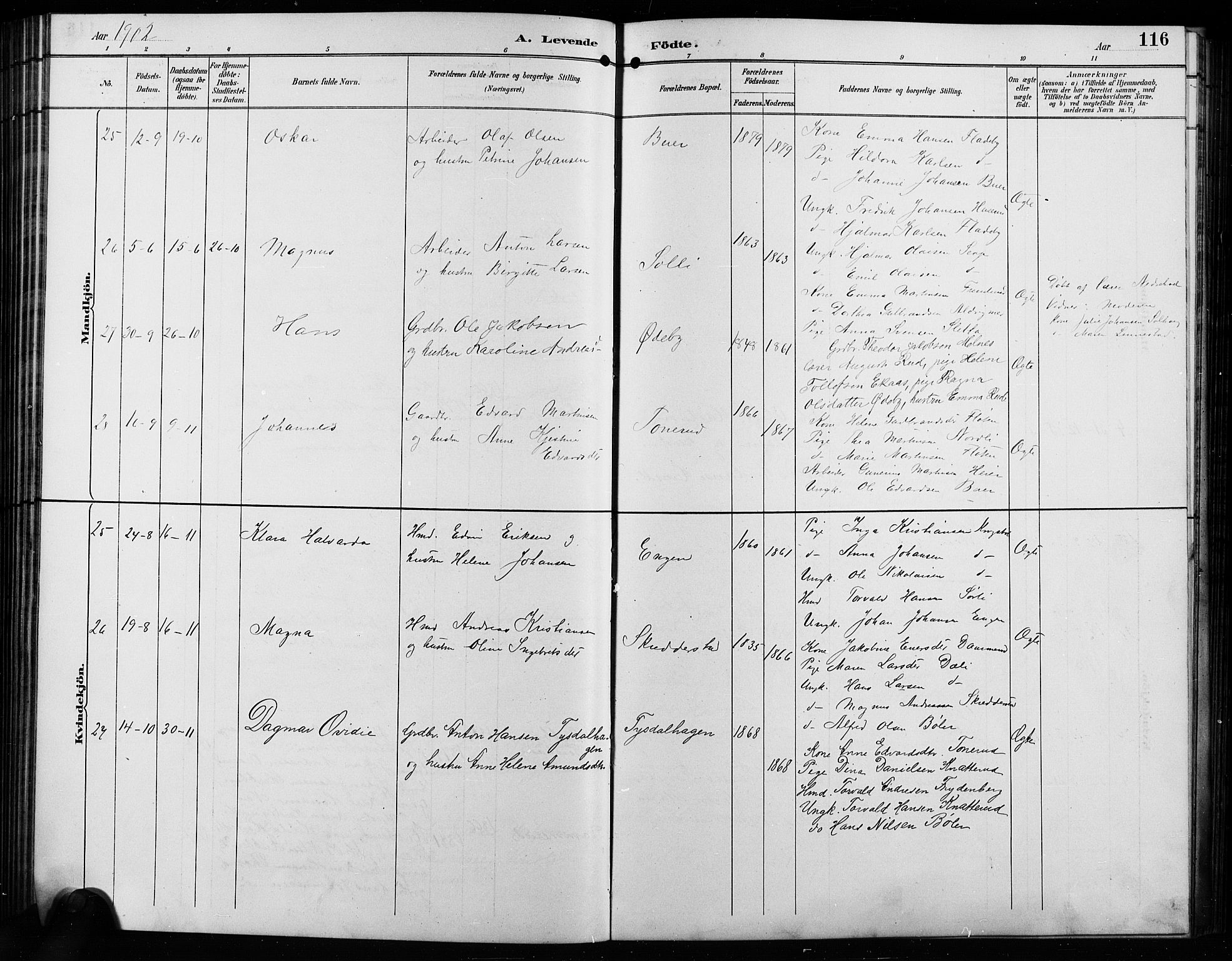 Enebakk prestekontor Kirkebøker, AV/SAO-A-10171c/G/Ga/L0006: Parish register (copy) no. I 6, 1889-1911, p. 116