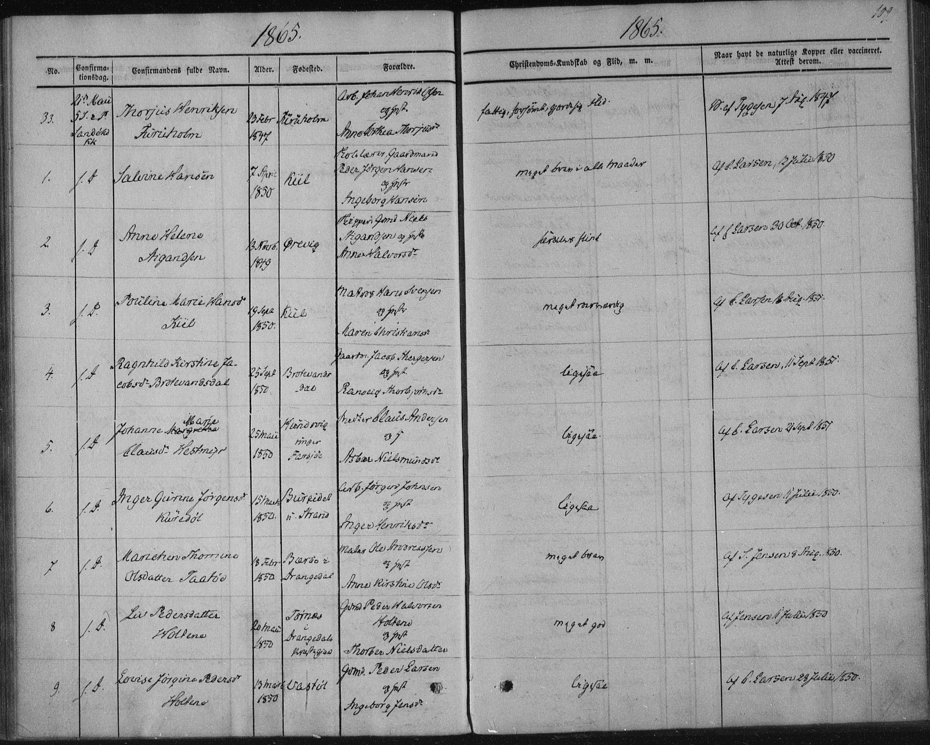 Sannidal kirkebøker, AV/SAKO-A-296/F/Fa/L0009: Parish register (official) no. 9, 1855-1873, p. 109