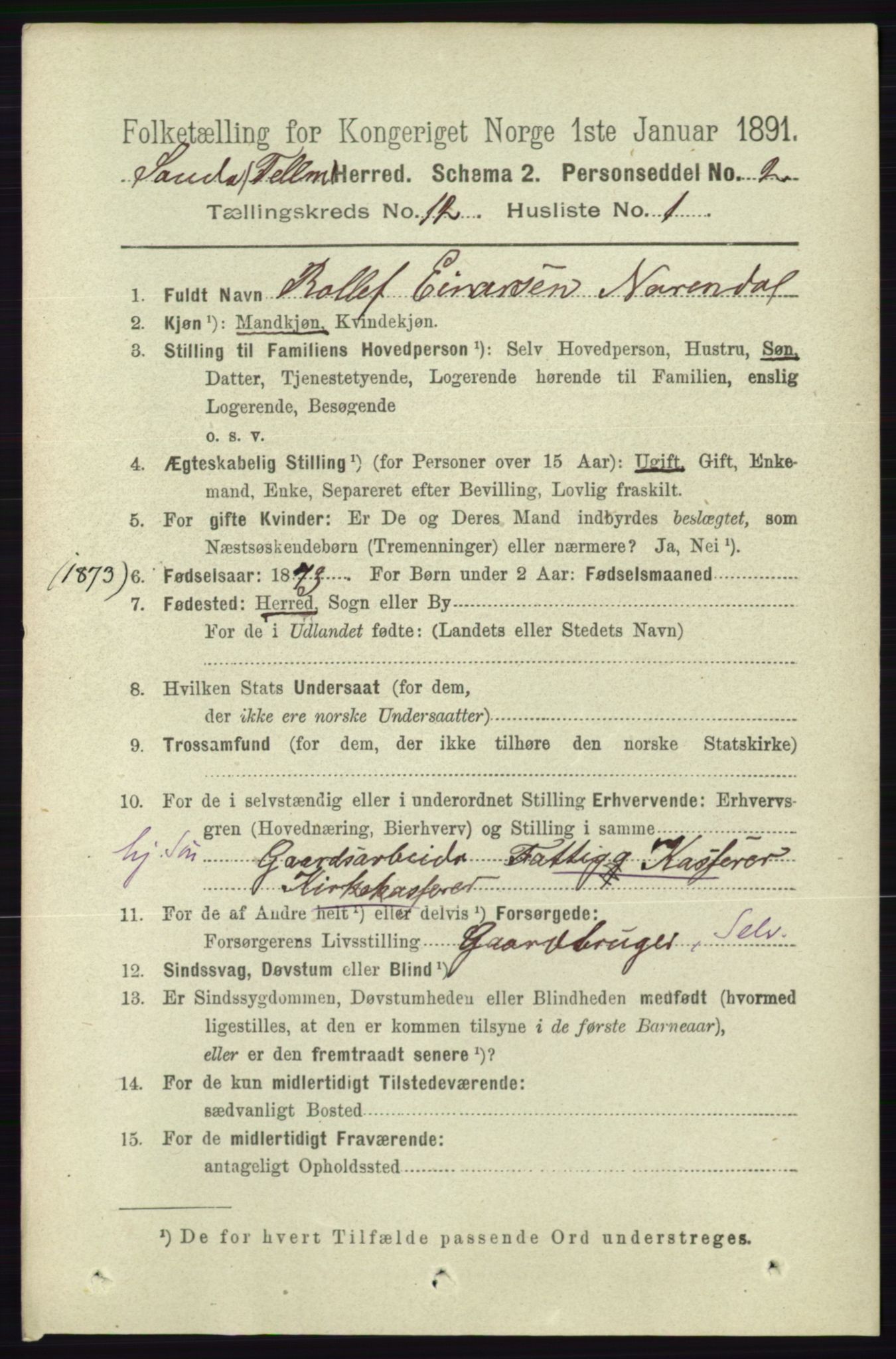 RA, 1891 census for 0822 Sauherad, 1891, p. 3622