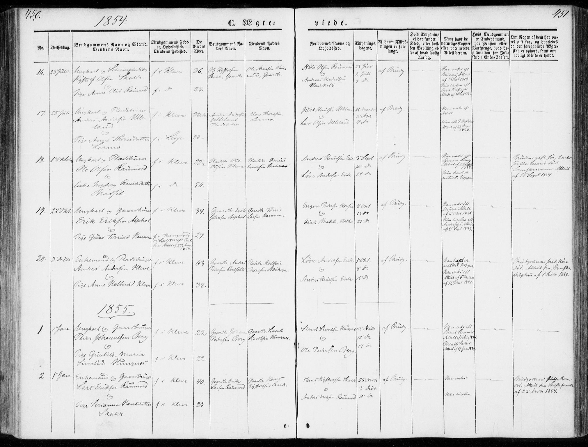 Ministerialprotokoller, klokkerbøker og fødselsregistre - Møre og Romsdal, SAT/A-1454/557/L0680: Parish register (official) no. 557A02, 1843-1869, p. 450-451