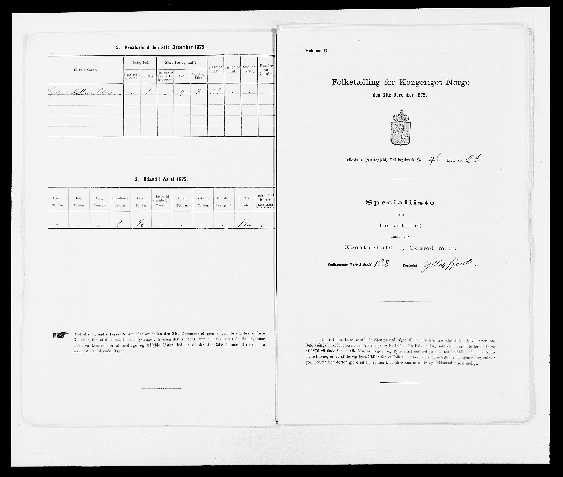 SAB, 1875 census for 1413P Hyllestad, 1875, p. 434