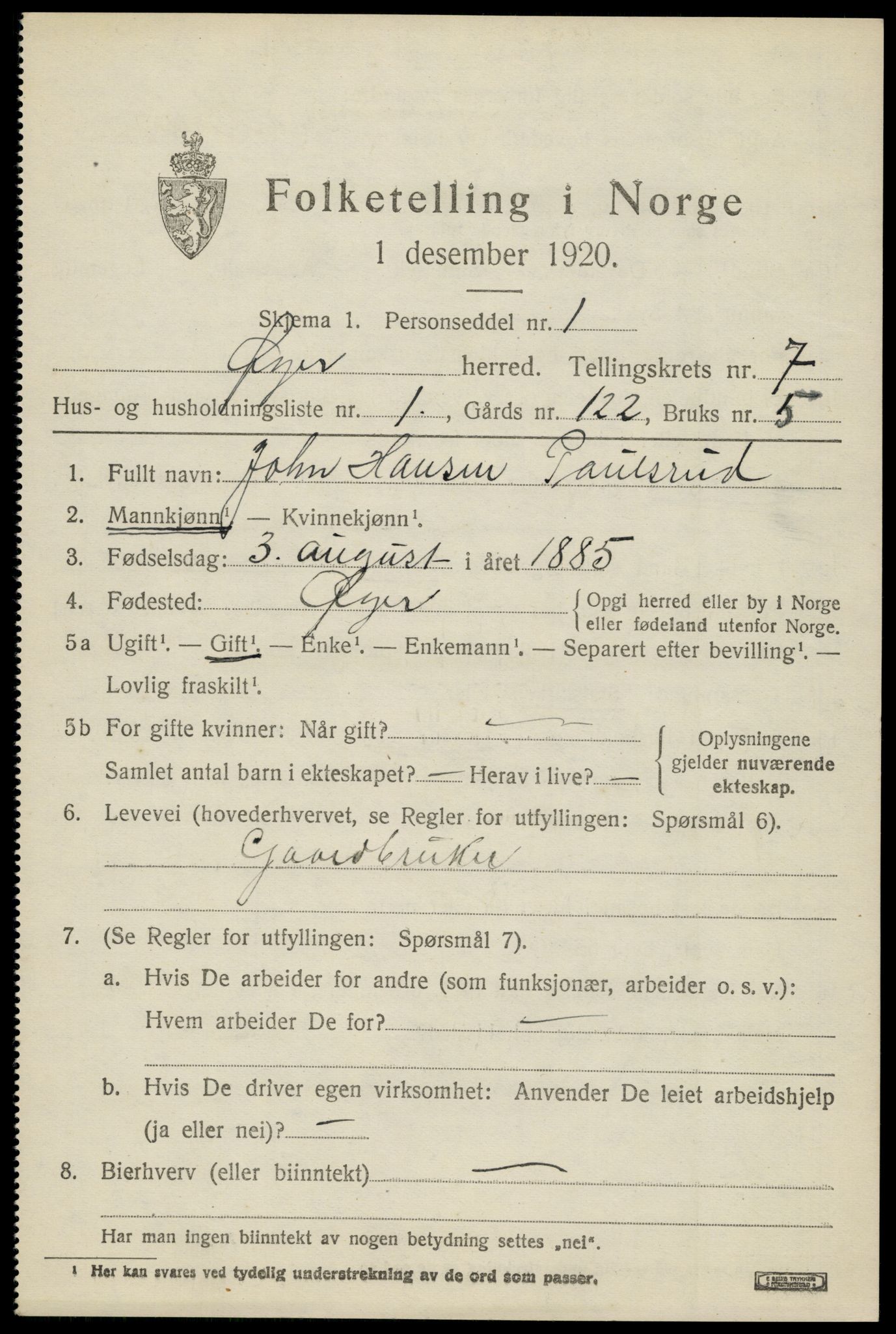 SAH, 1920 census for Øyer, 1920, p. 6374