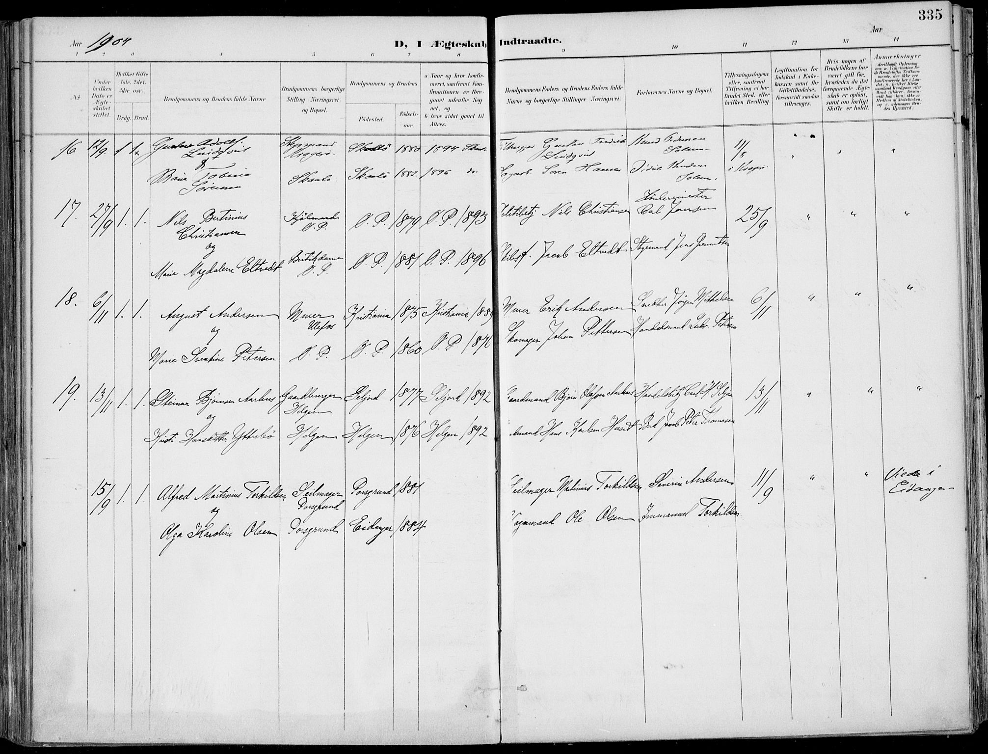 Porsgrunn kirkebøker , SAKO/A-104/F/Fa/L0011: Parish register (official) no. 11, 1895-1919, p. 335