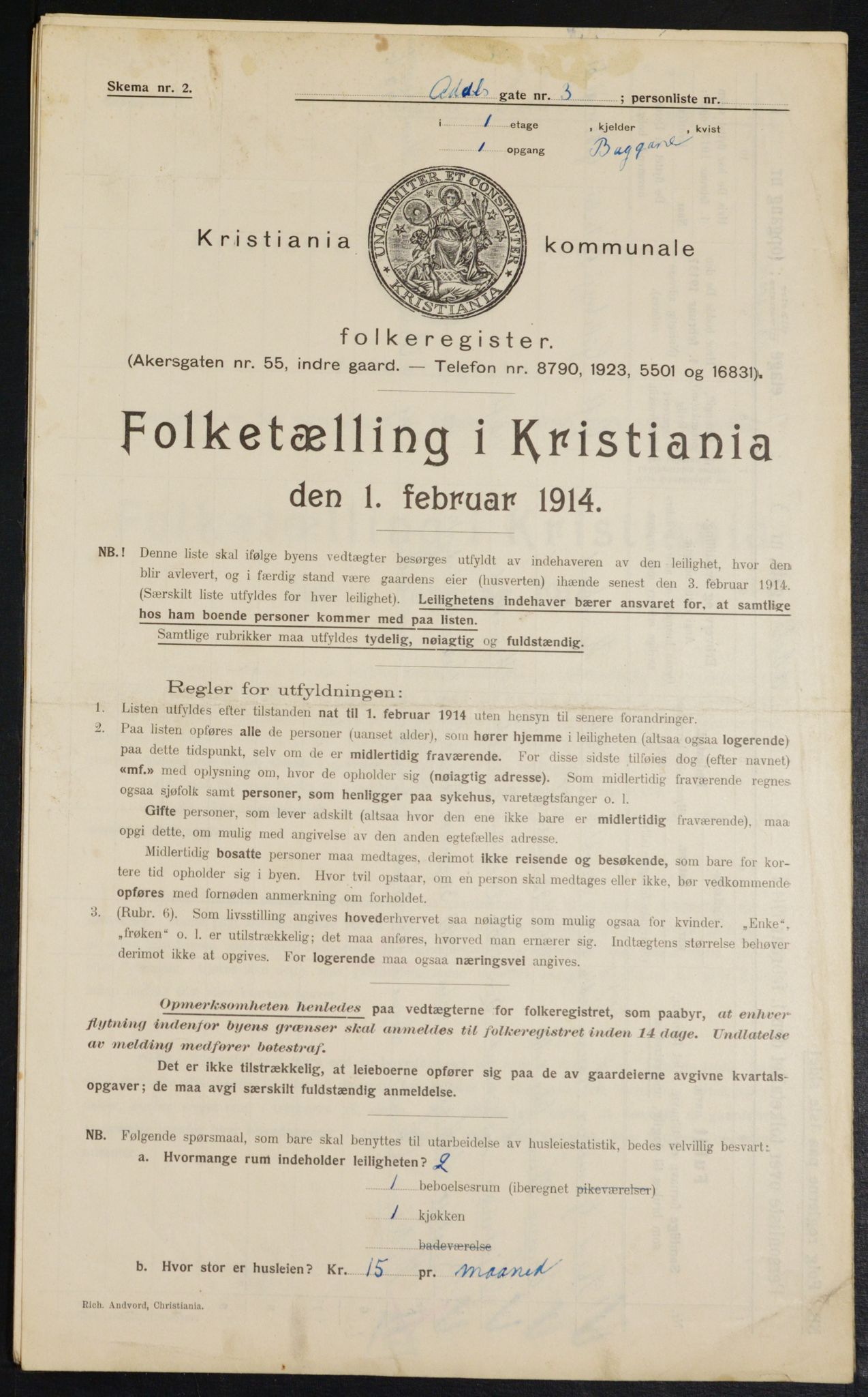 OBA, Municipal Census 1914 for Kristiania, 1914, p. 74407