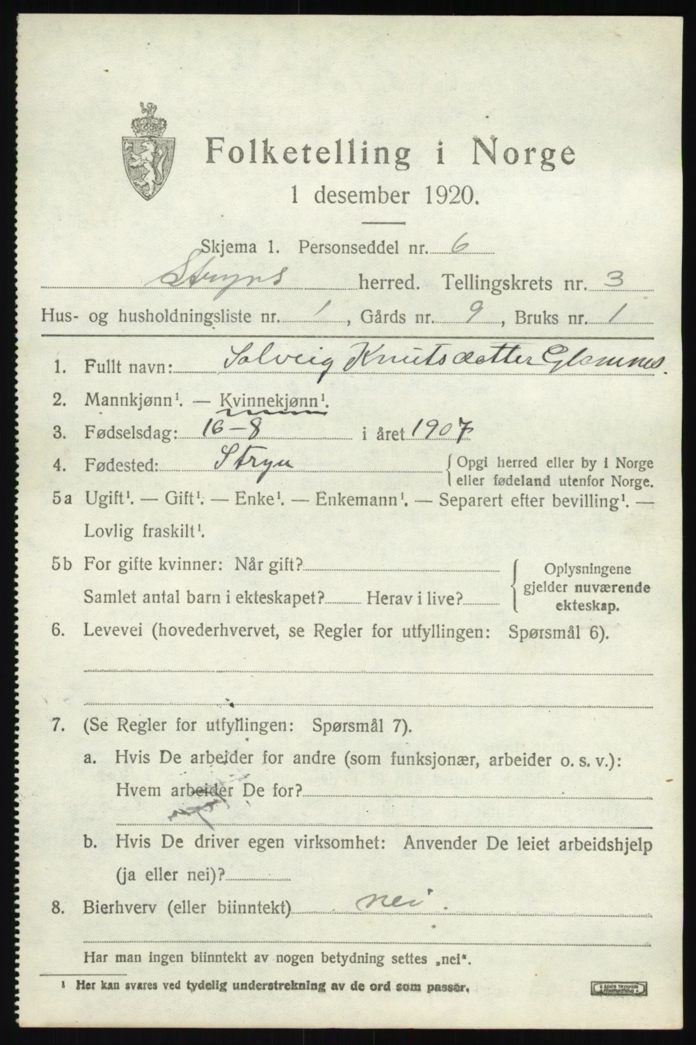 SAB, 1920 census for Stryn, 1920, p. 1308