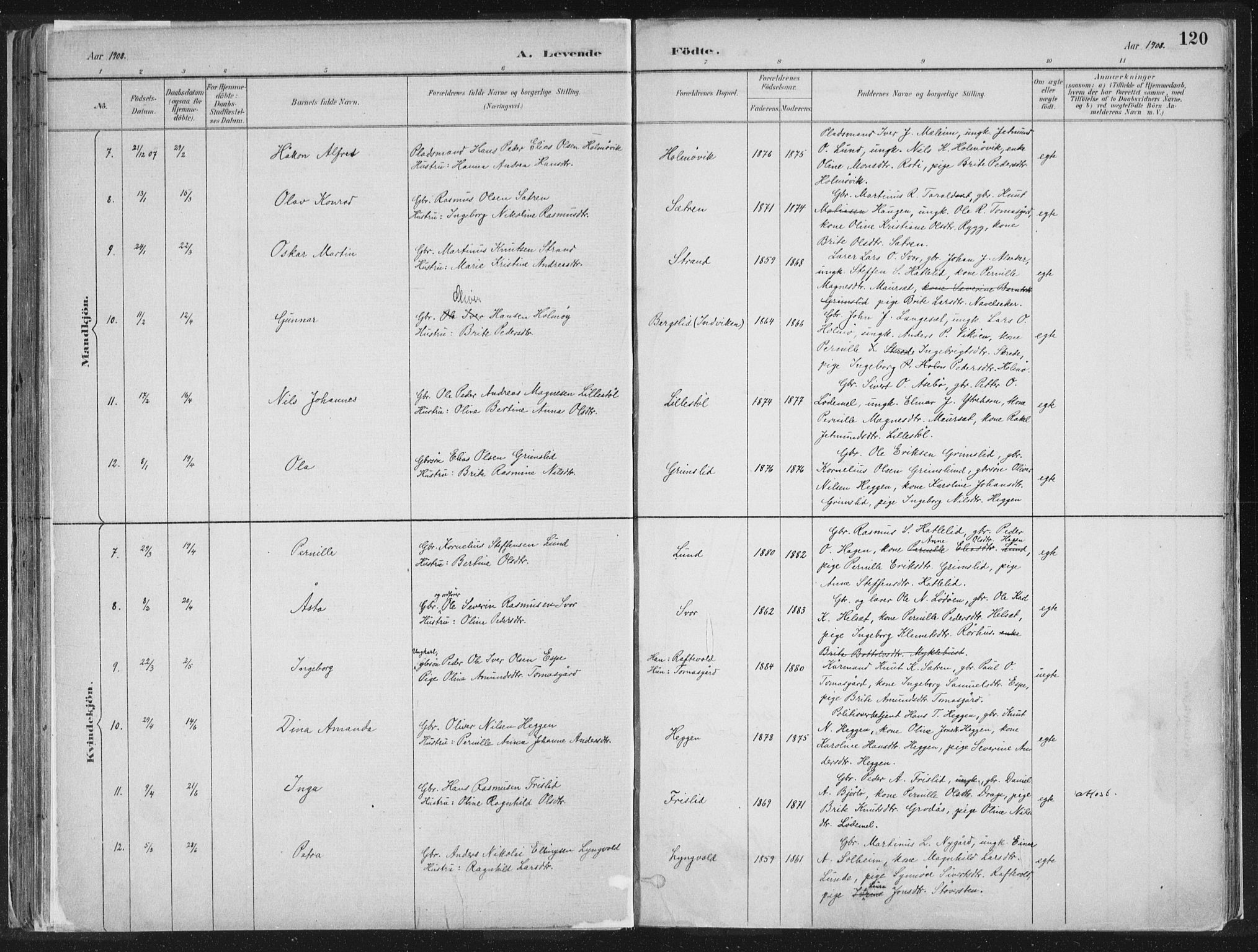 Hornindal sokneprestembete, SAB/A-82401/H/Haa/Haaa/L0003/0001: Parish register (official) no. A 3A, 1887-1917, p. 120