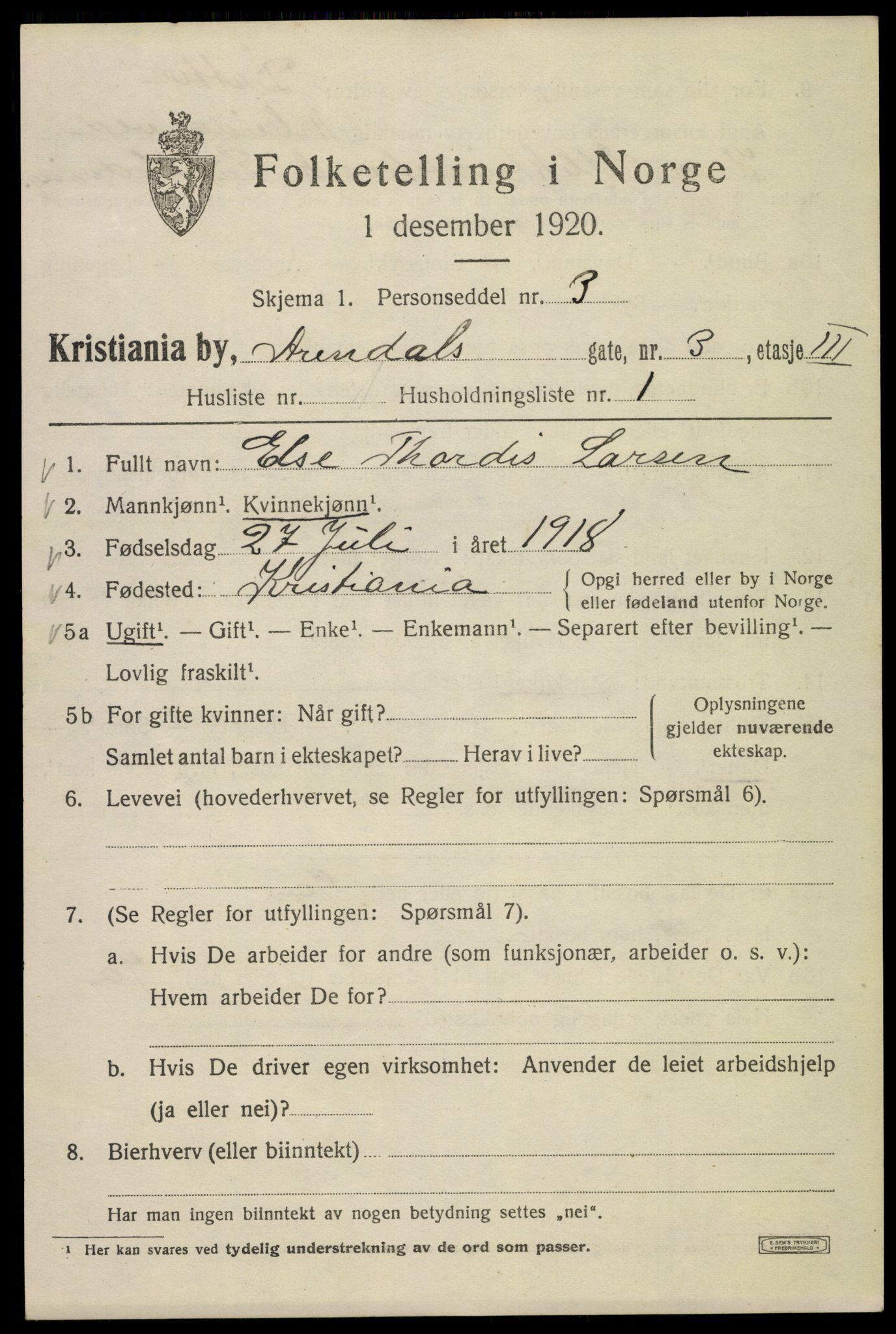 SAO, 1920 census for Kristiania, 1920, p. 143871