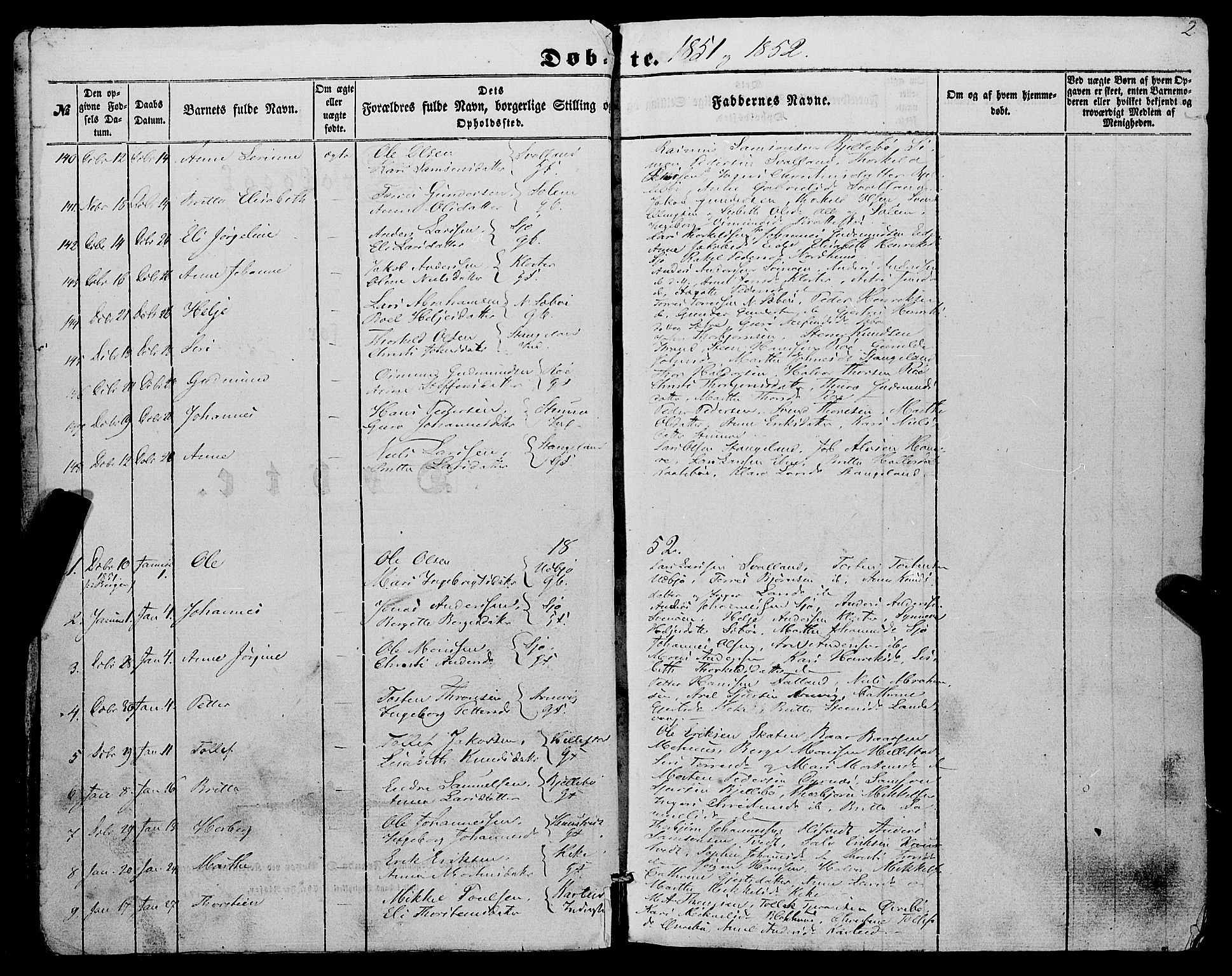 Fjelberg sokneprestembete, SAB/A-75201/H/Haa: Parish register (official) no. A 7, 1851-1867, p. 2