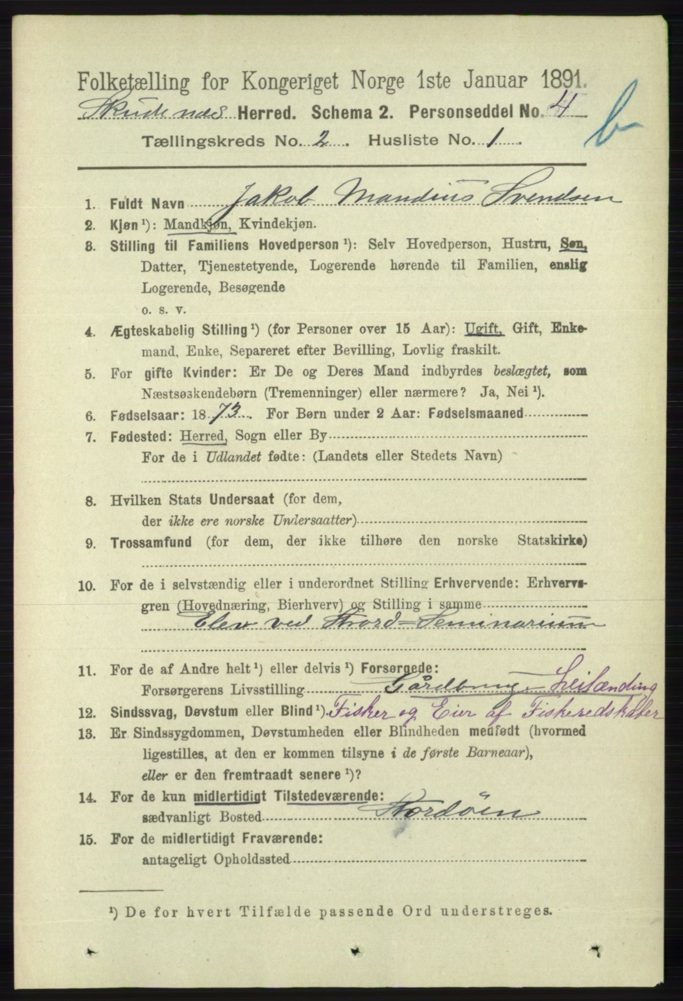 RA, 1891 census for 1150 Skudenes, 1891, p. 3712