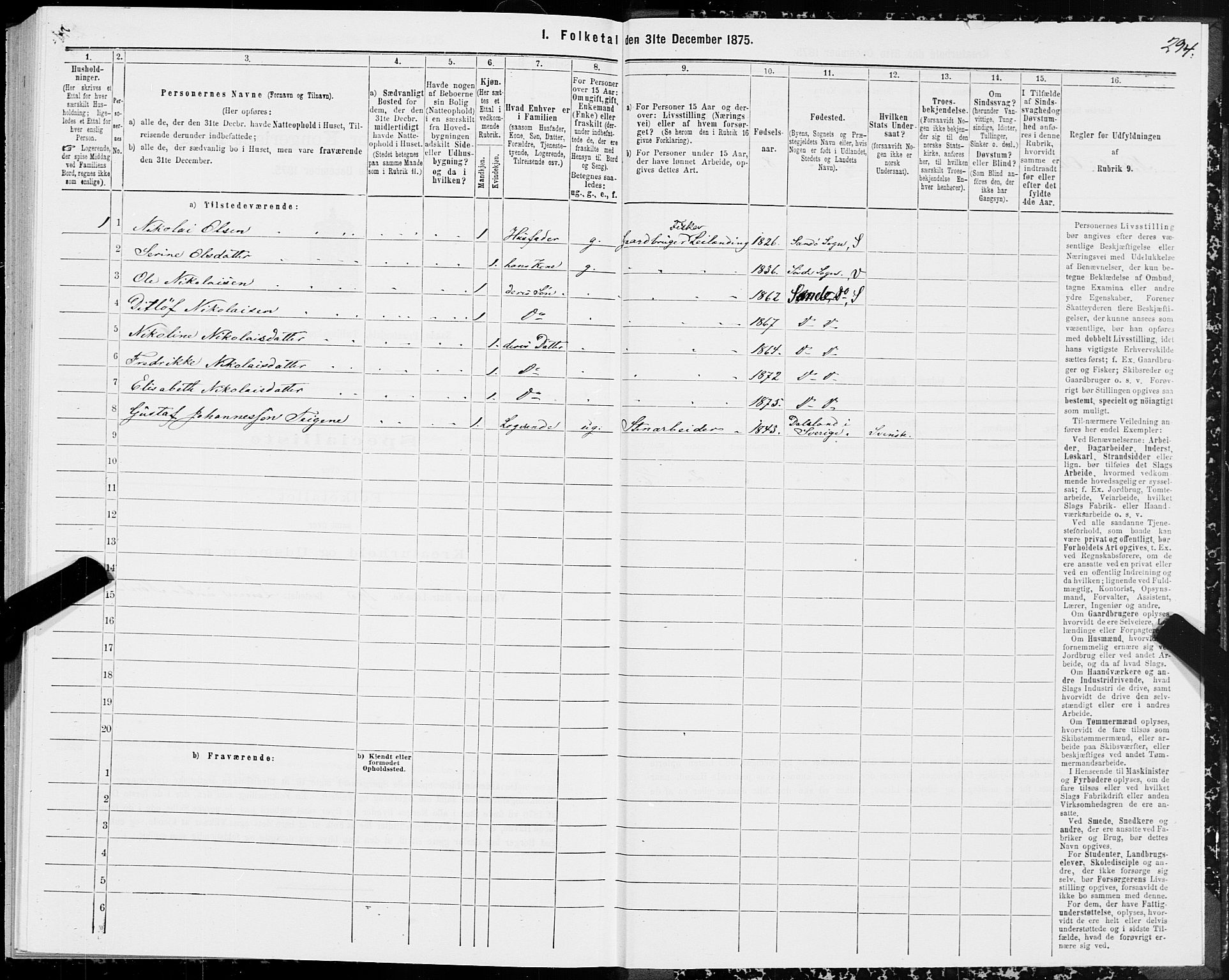 SAT, 1875 census for 1514P Sande, 1875, p. 3294