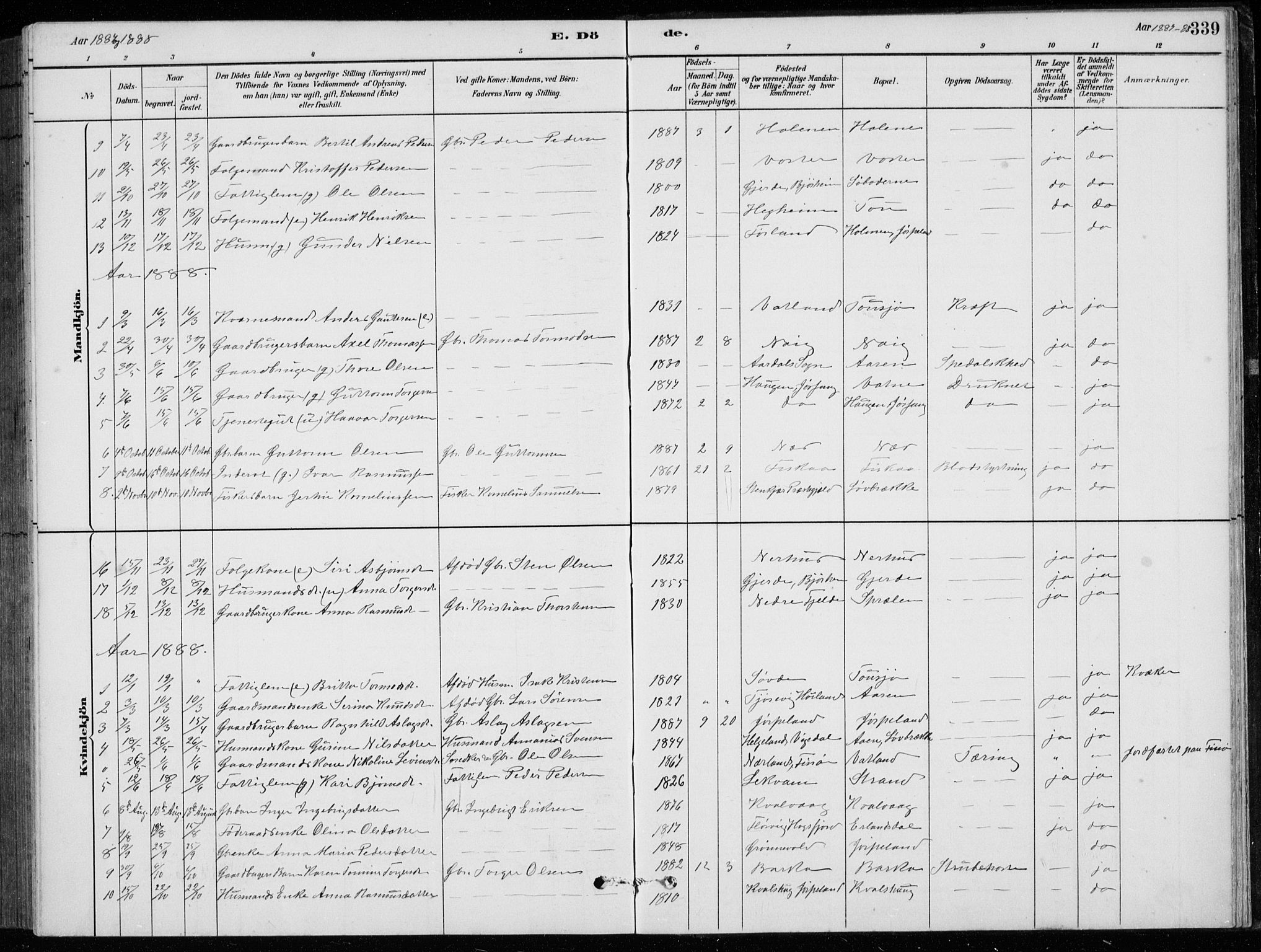 Strand sokneprestkontor, SAST/A-101828/H/Ha/Hab/L0004: Parish register (copy) no. B 4, 1878-1903, p. 339