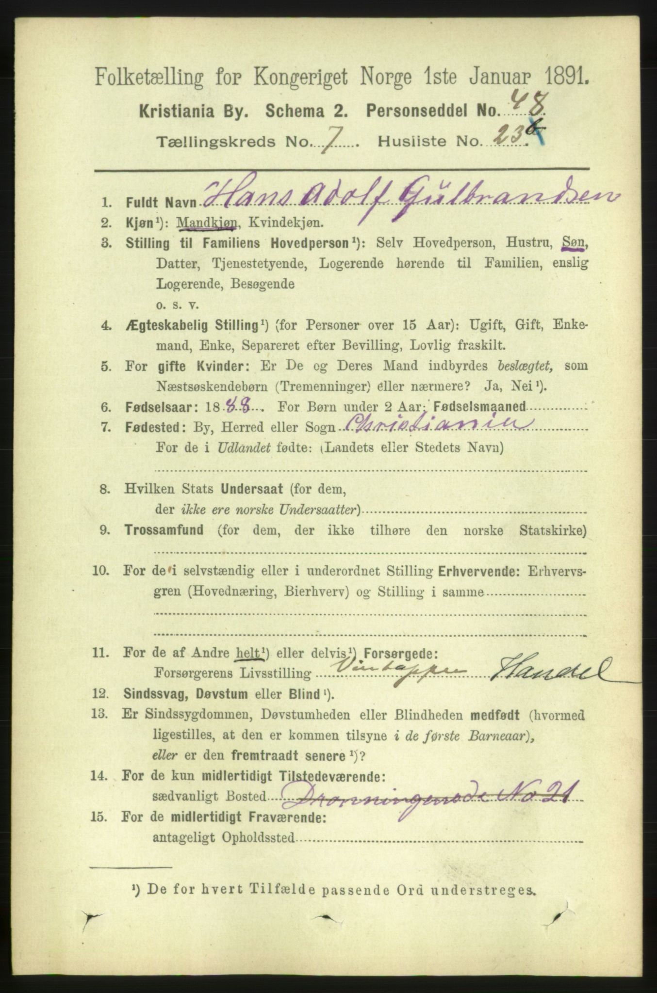 RA, 1891 census for 0301 Kristiania, 1891, p. 3072