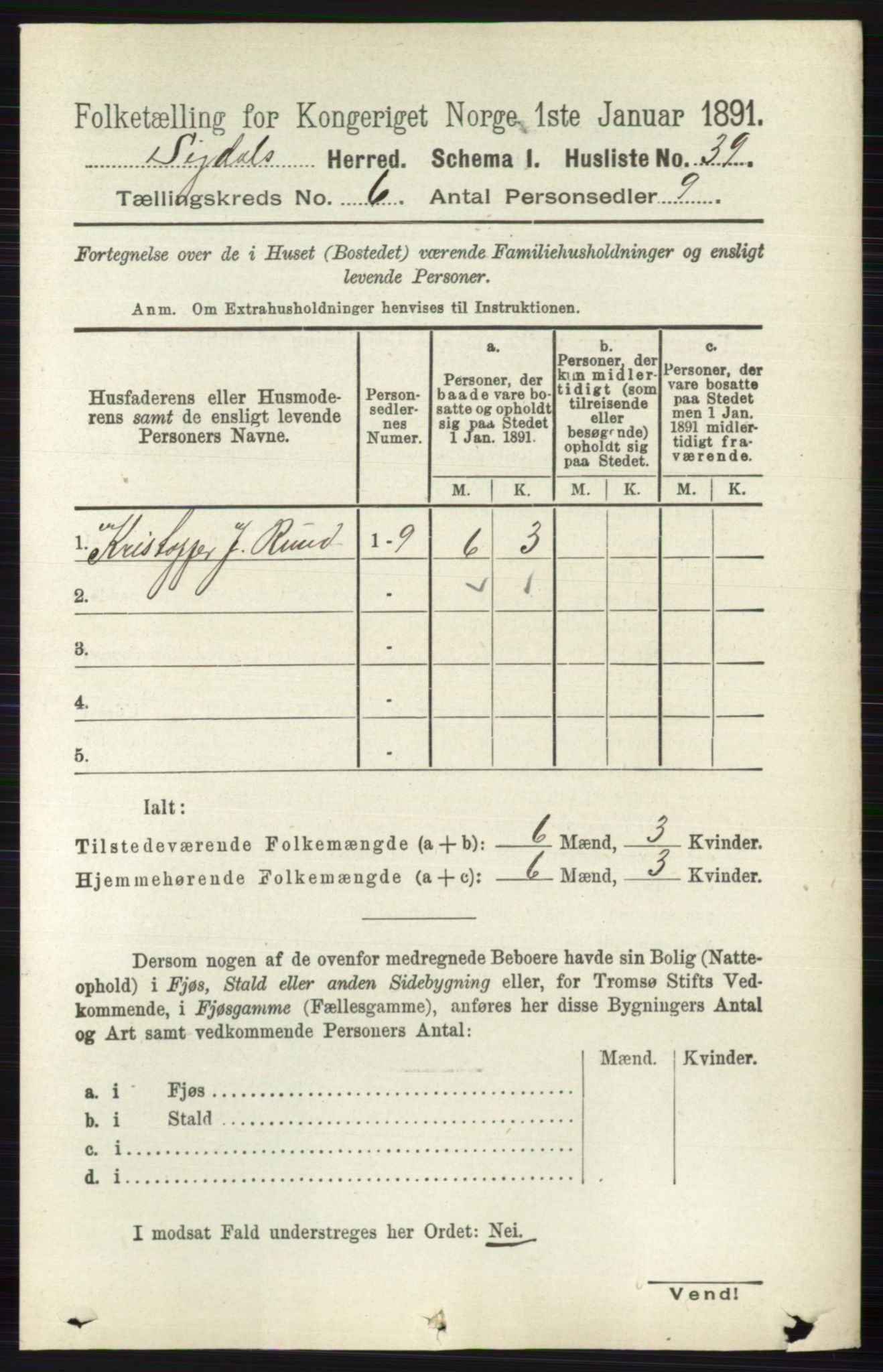 RA, 1891 census for 0621 Sigdal, 1891, p. 2419