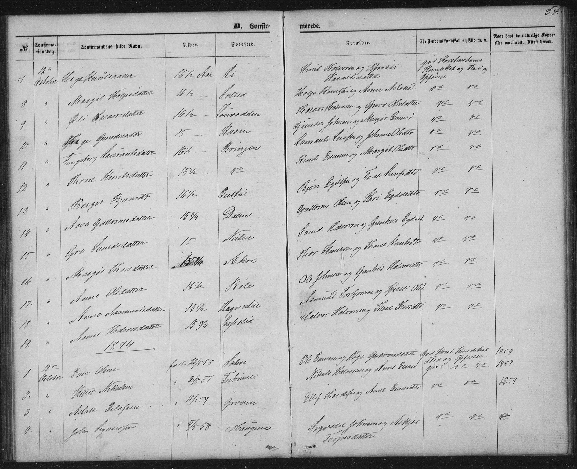 Seljord kirkebøker, AV/SAKO-A-20/G/Gc/L0002: Parish register (copy) no. III 2, 1872-1886, p. 54