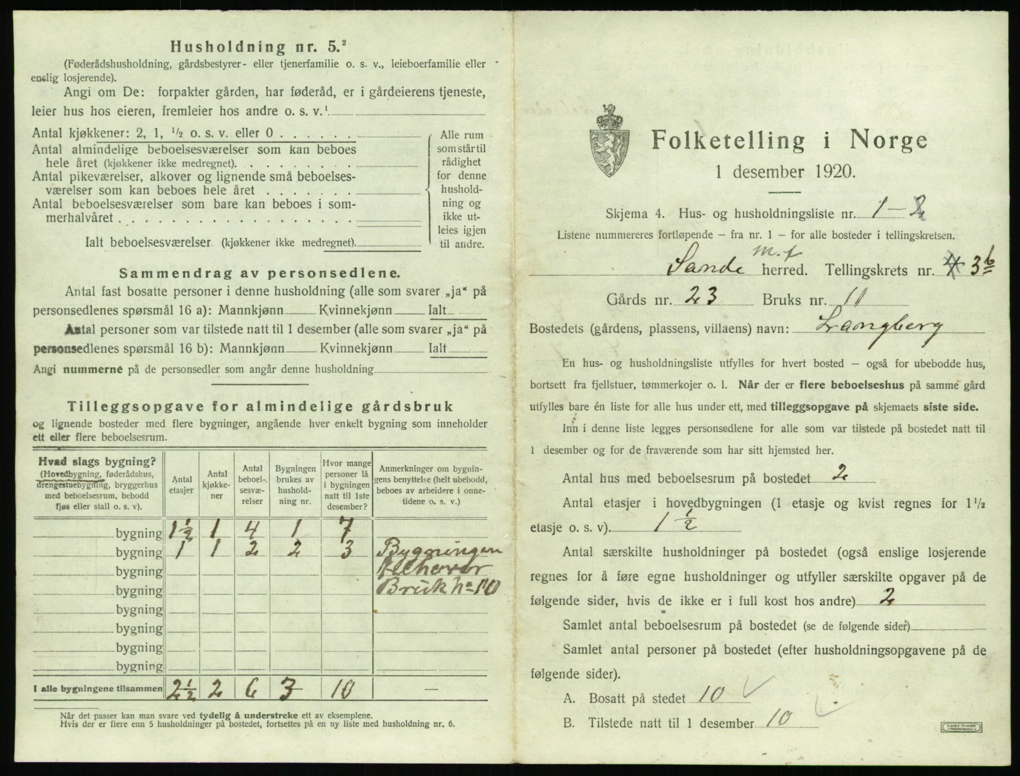 SAT, 1920 census for Sande (MR), 1920, p. 314