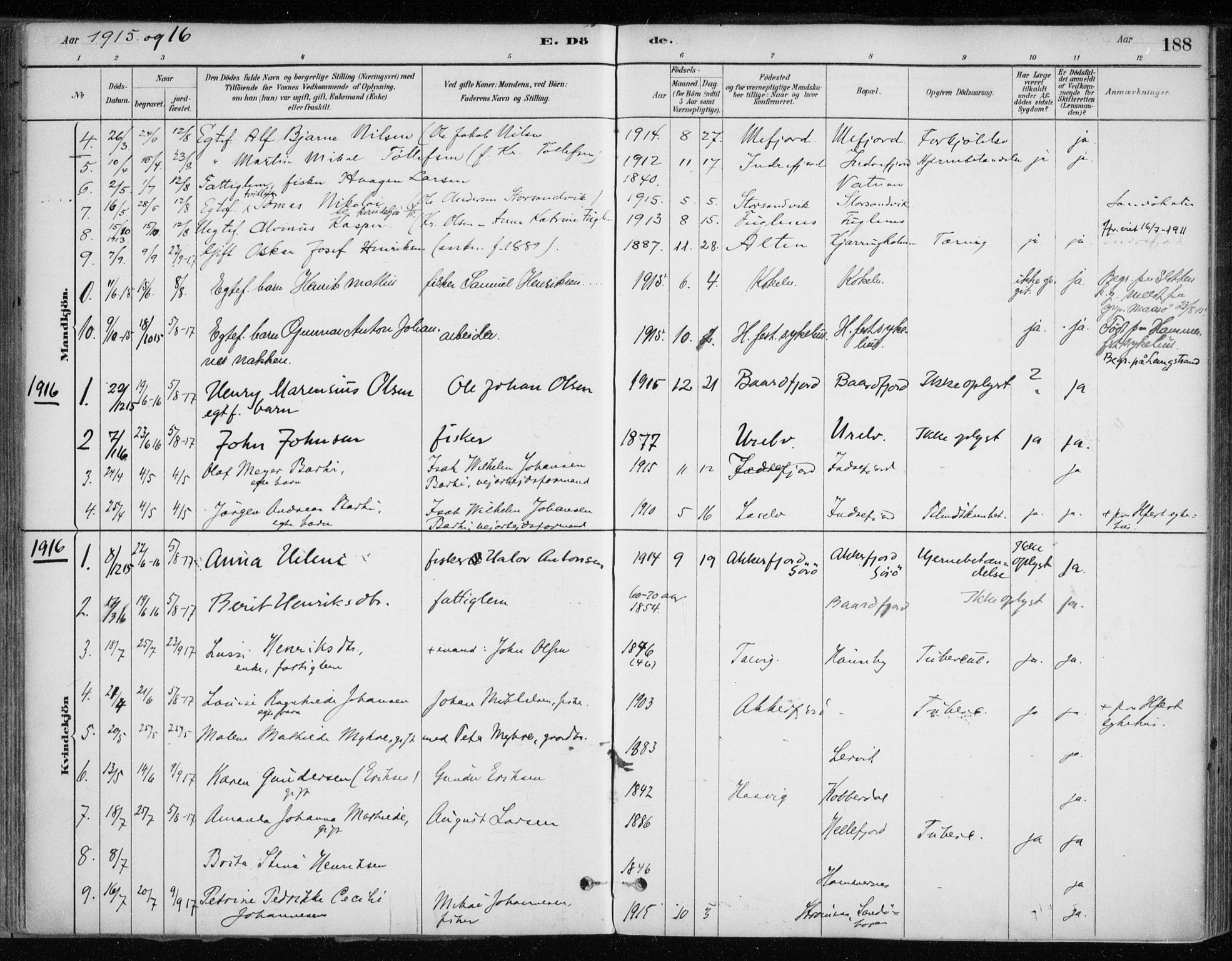 Hammerfest sokneprestkontor, SATØ/S-1347/H/Ha/L0013.kirke: Parish register (official) no. 13, 1898-1917, p. 188