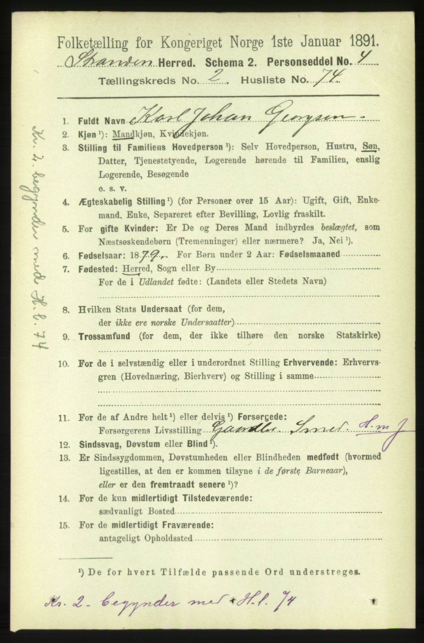 RA, 1891 census for 1525 Stranda, 1891, p. 300